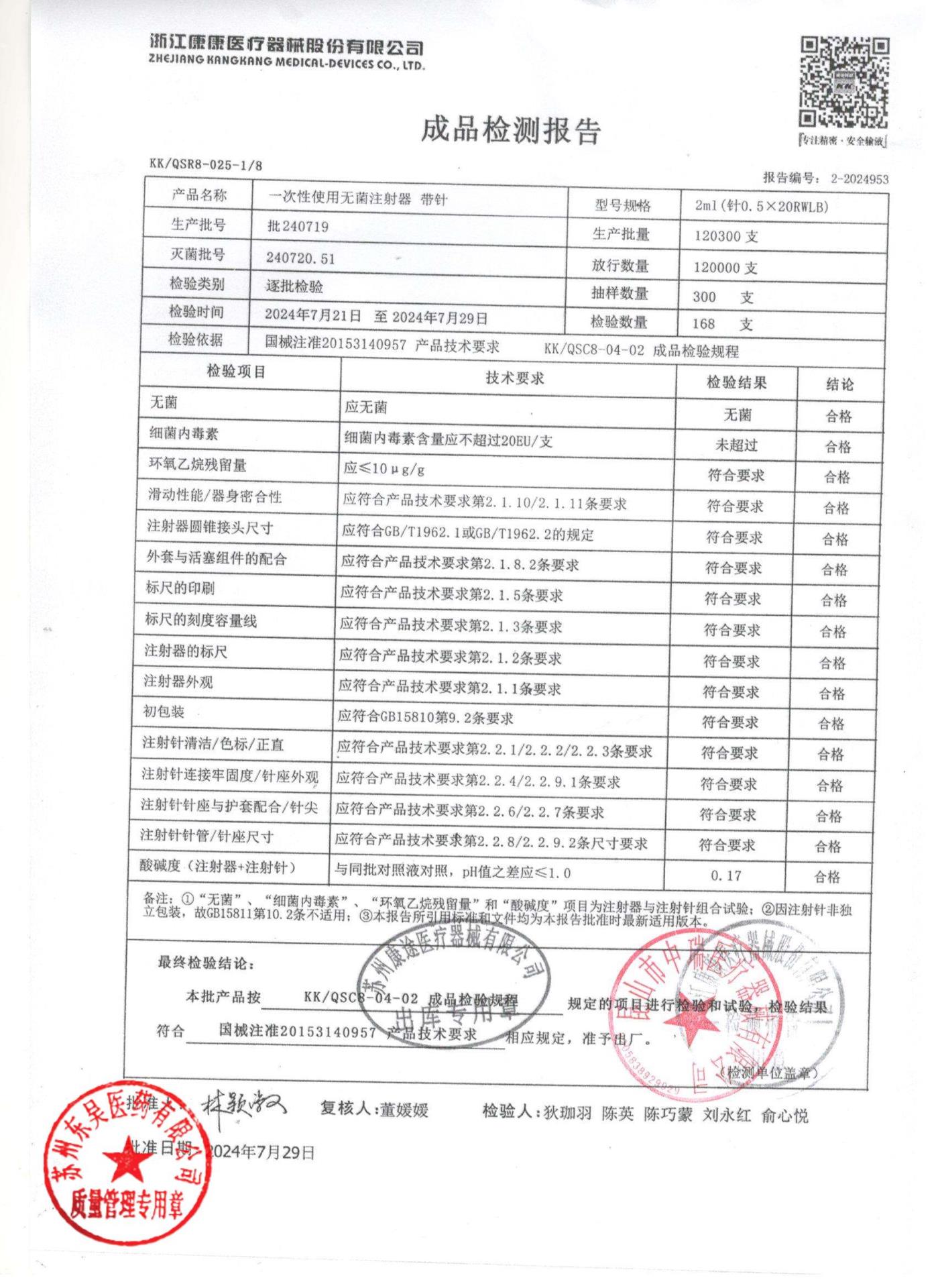 240719一次性使用无菌注射器带针