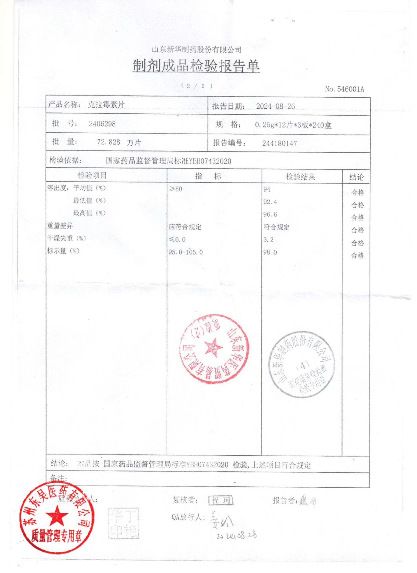 2406298克拉霉素片2