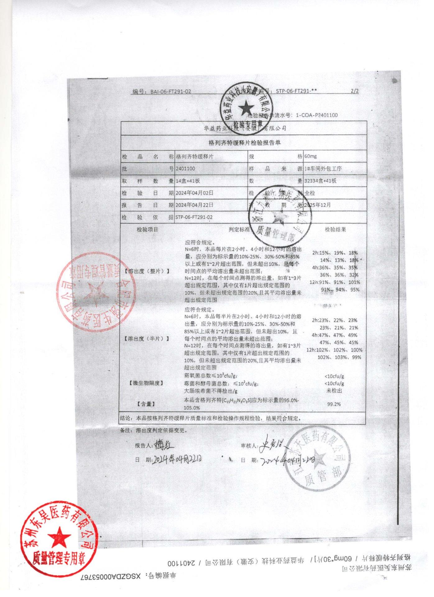 2401100格列齐特缓释片2