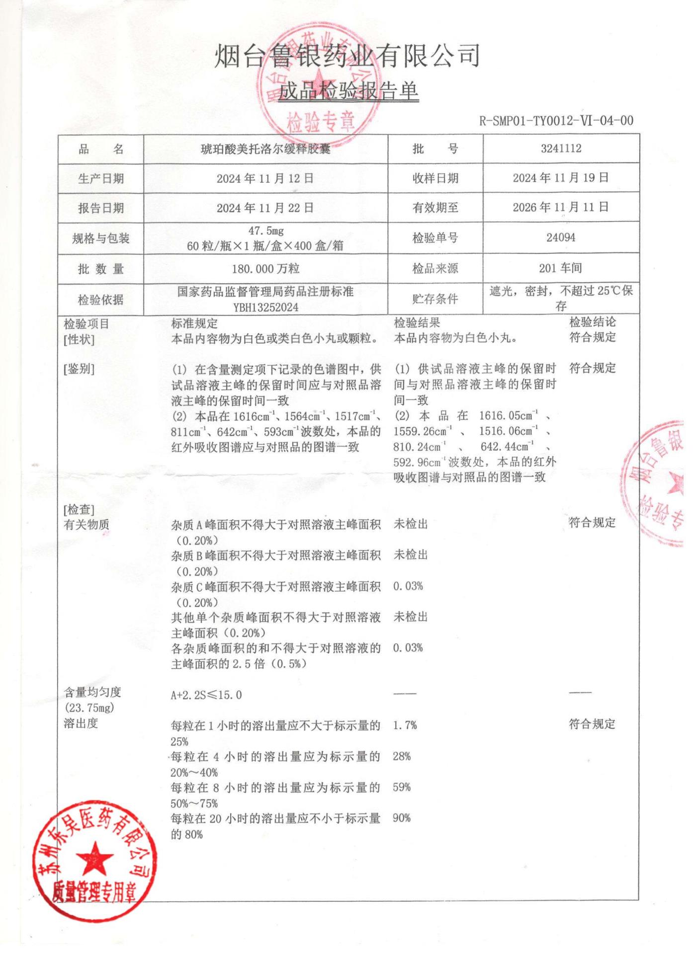 3241112琥珀酸美托洛尔缓释胶囊1