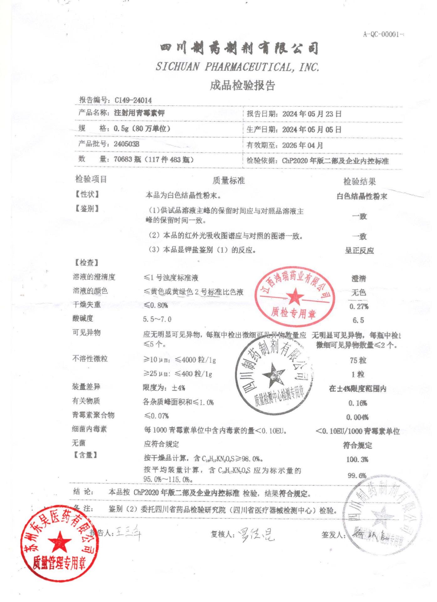 240503B注射用青霉素钾