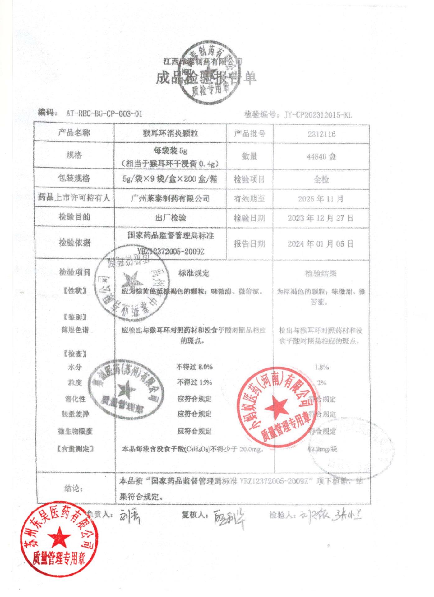 2312116猴耳环消炎颗粒