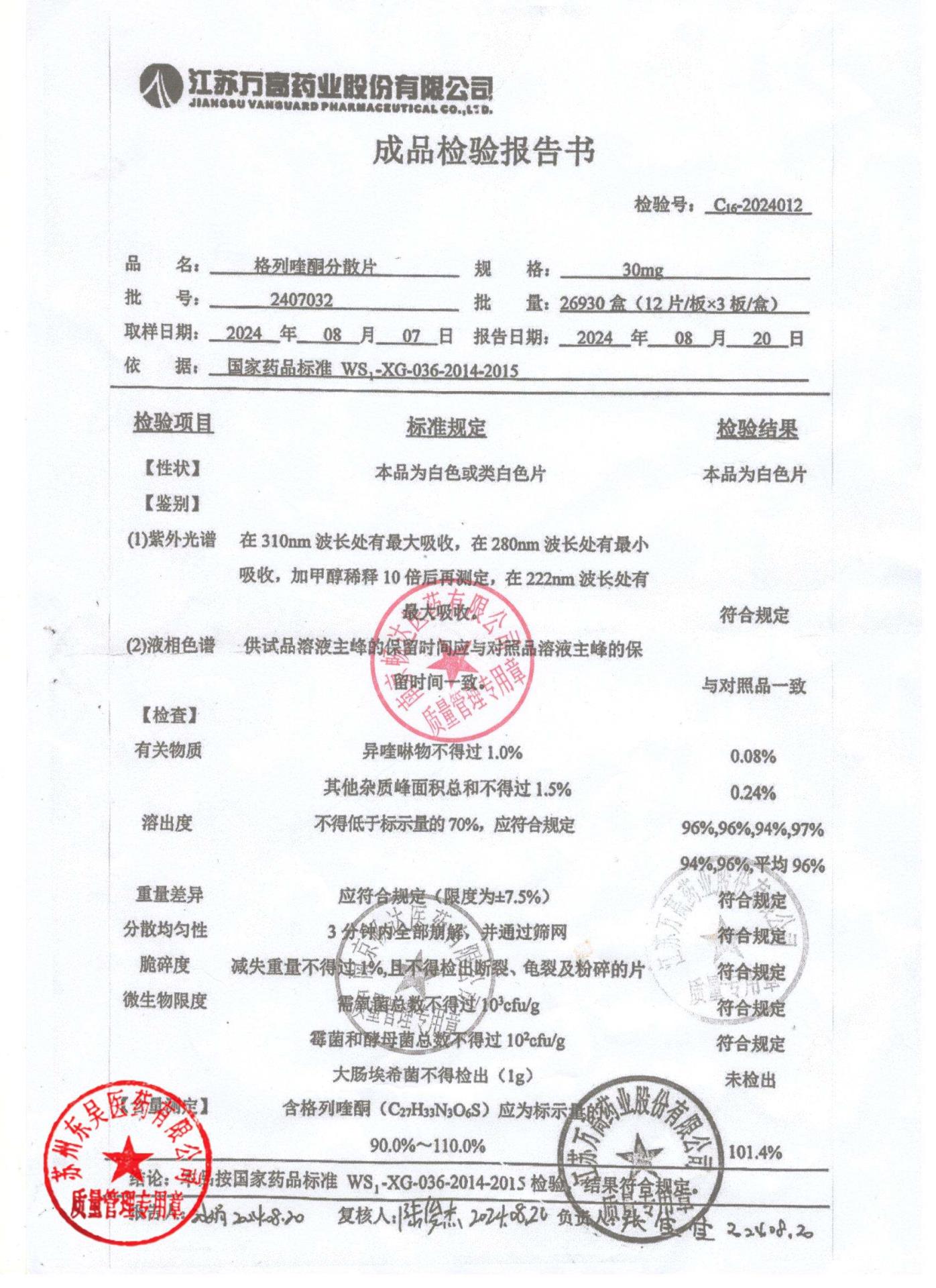 2407032格列喹酮分散片