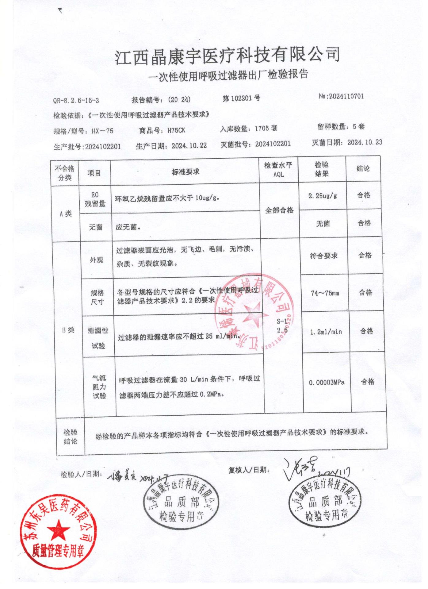 2024102201一次性使用呼吸过滤器