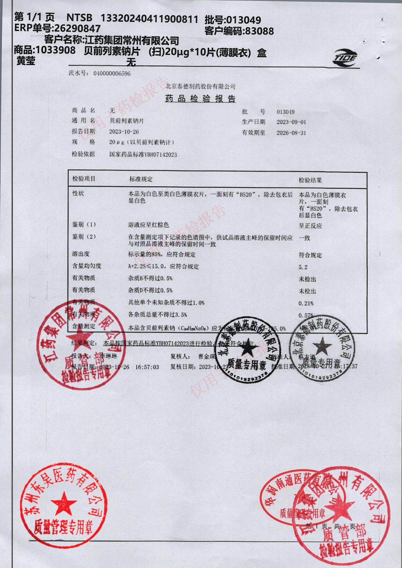 013049贝前列素钠片