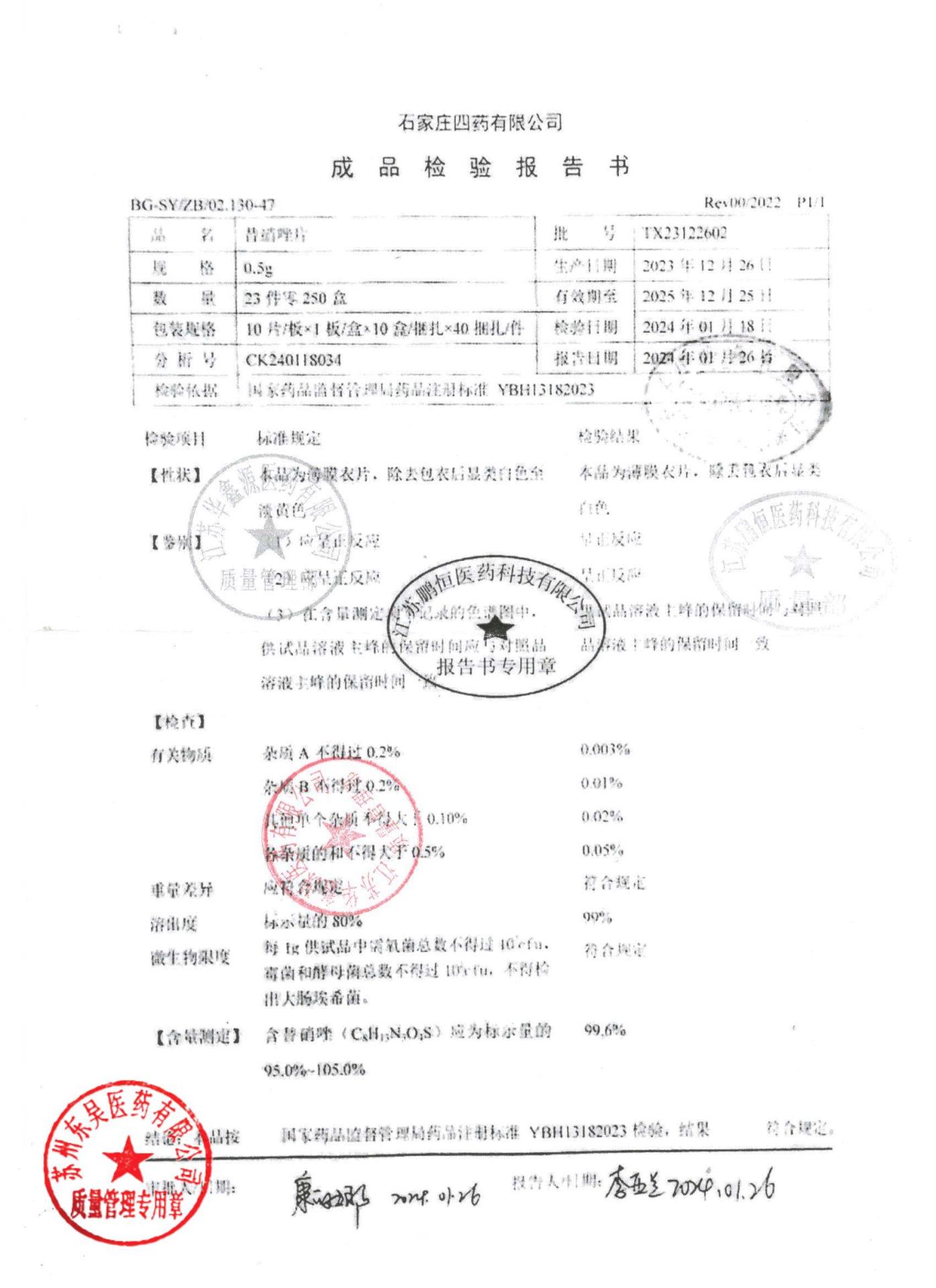 TX23122602替硝唑片