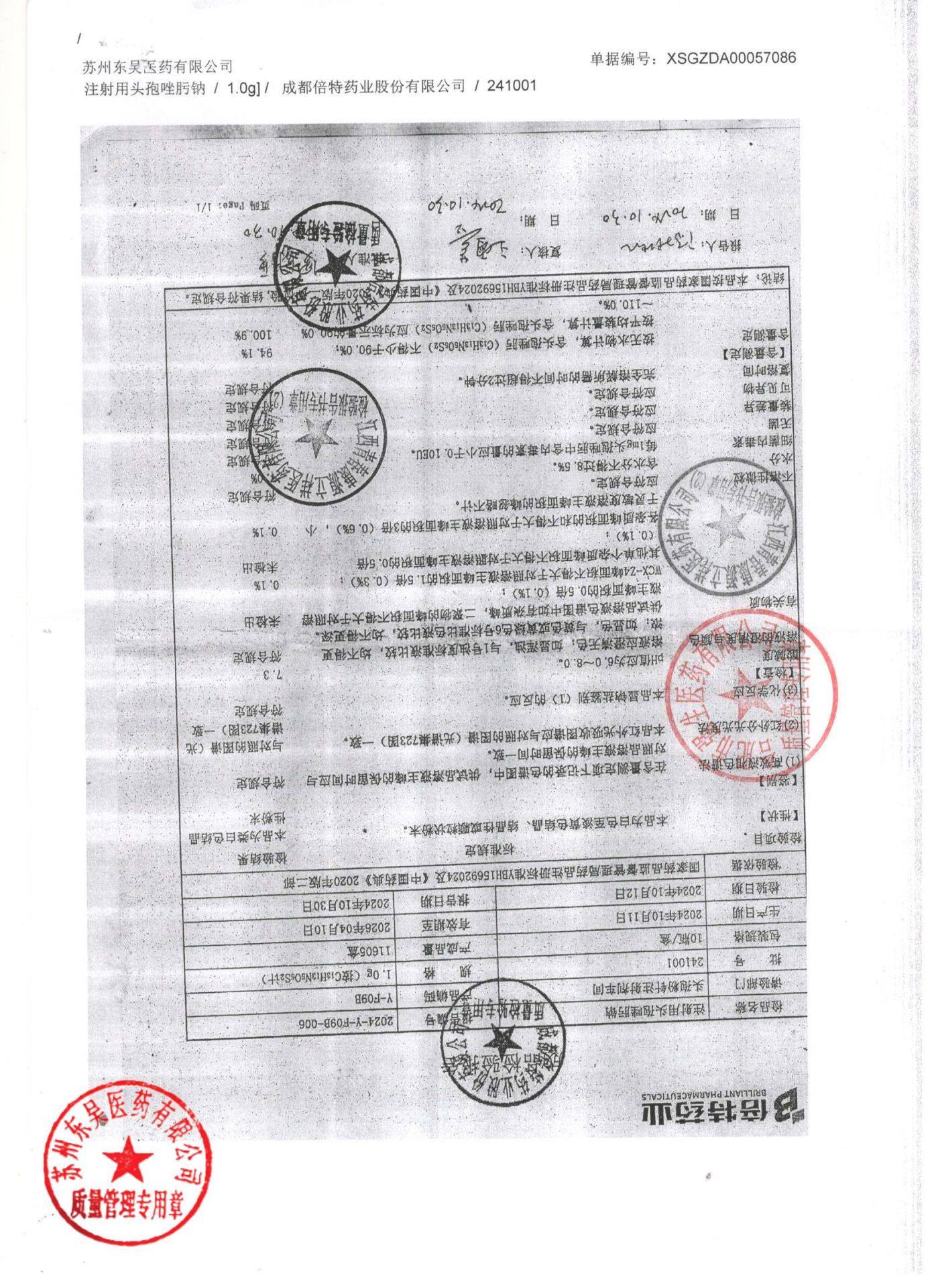 241001注射用头孢唑肟钠