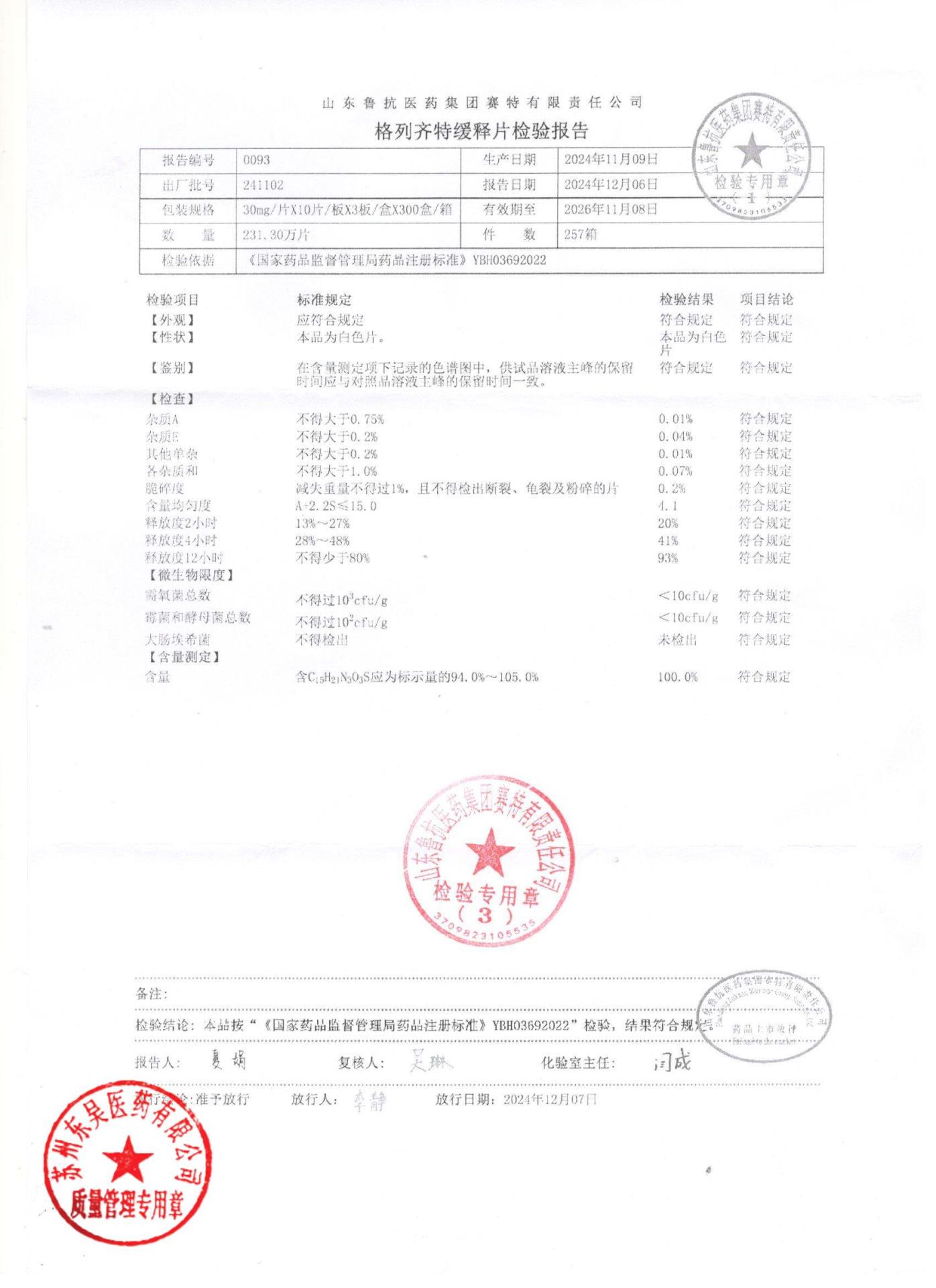 241102格列齐特缓释片