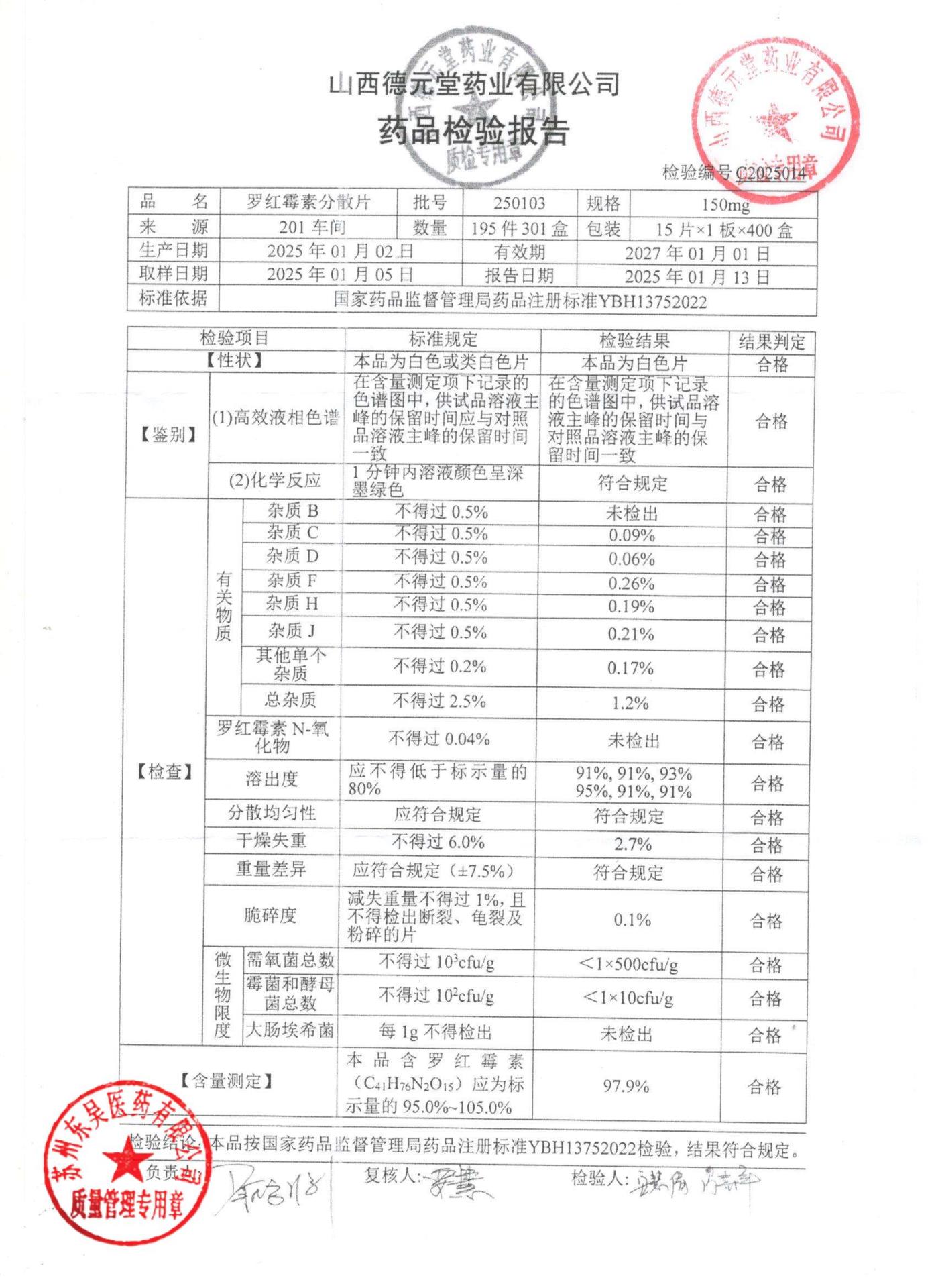 250103罗红霉素分散片