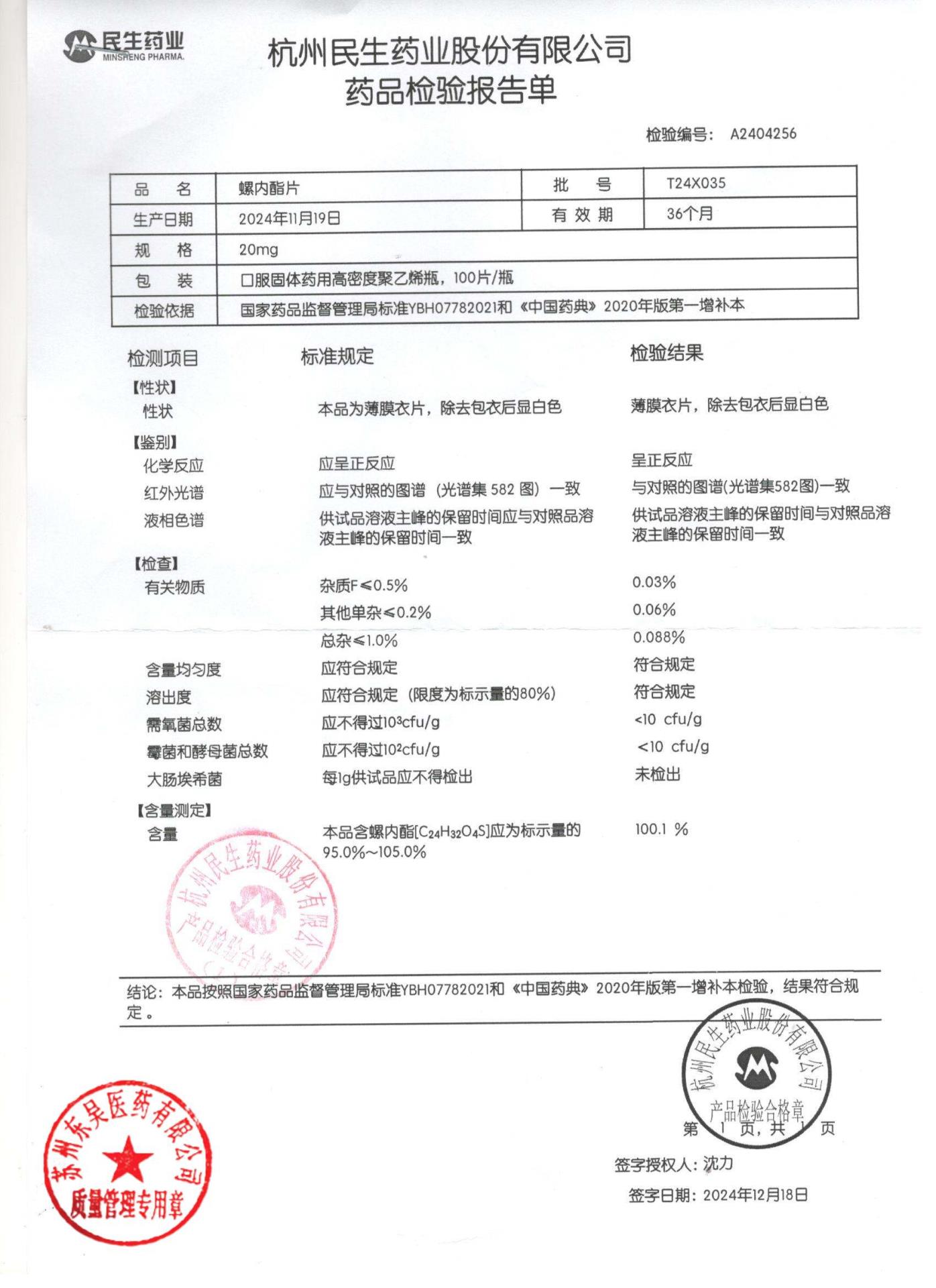 T24X035螺内酯片
