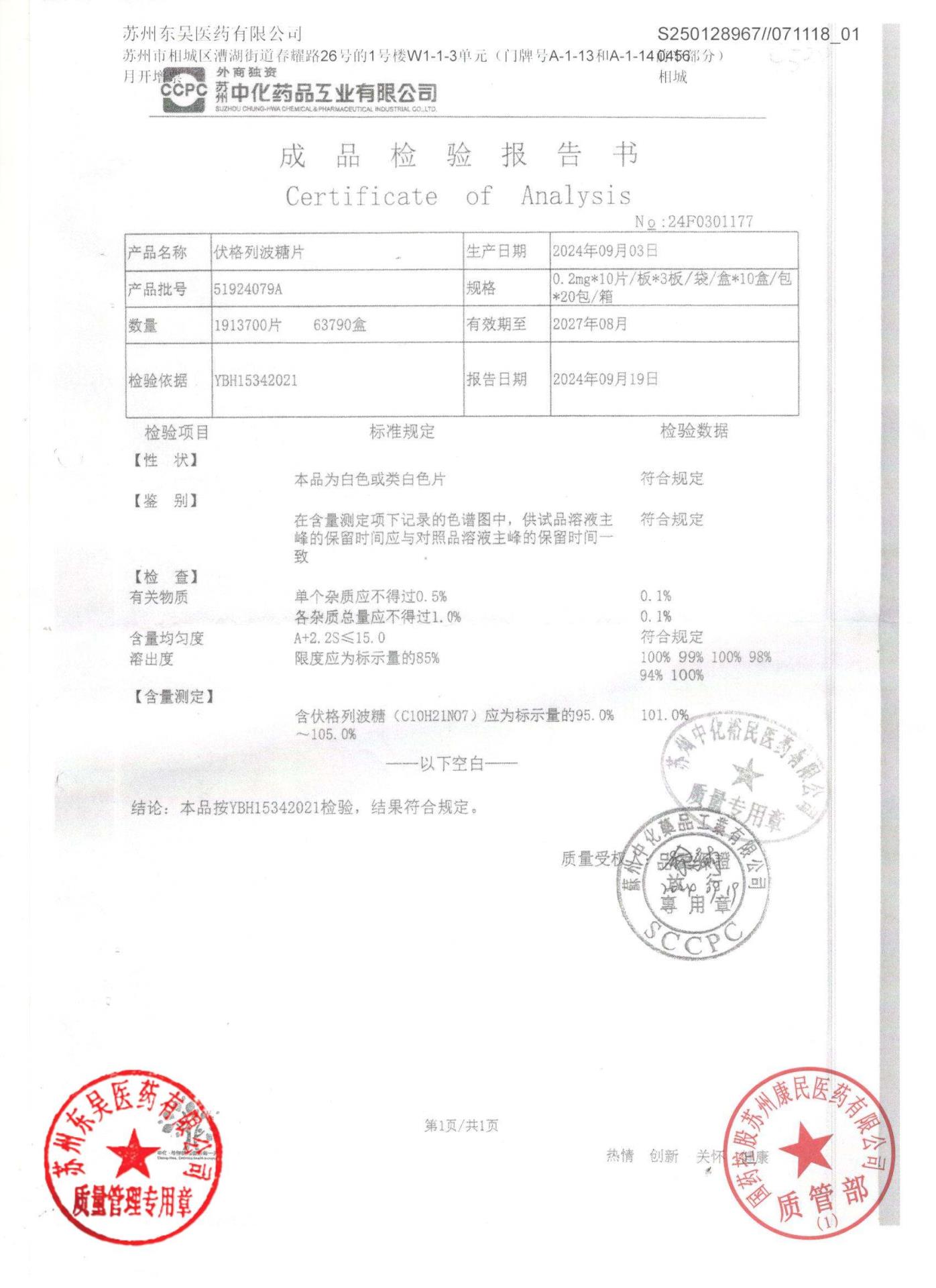 51924079A伏格列波糖片