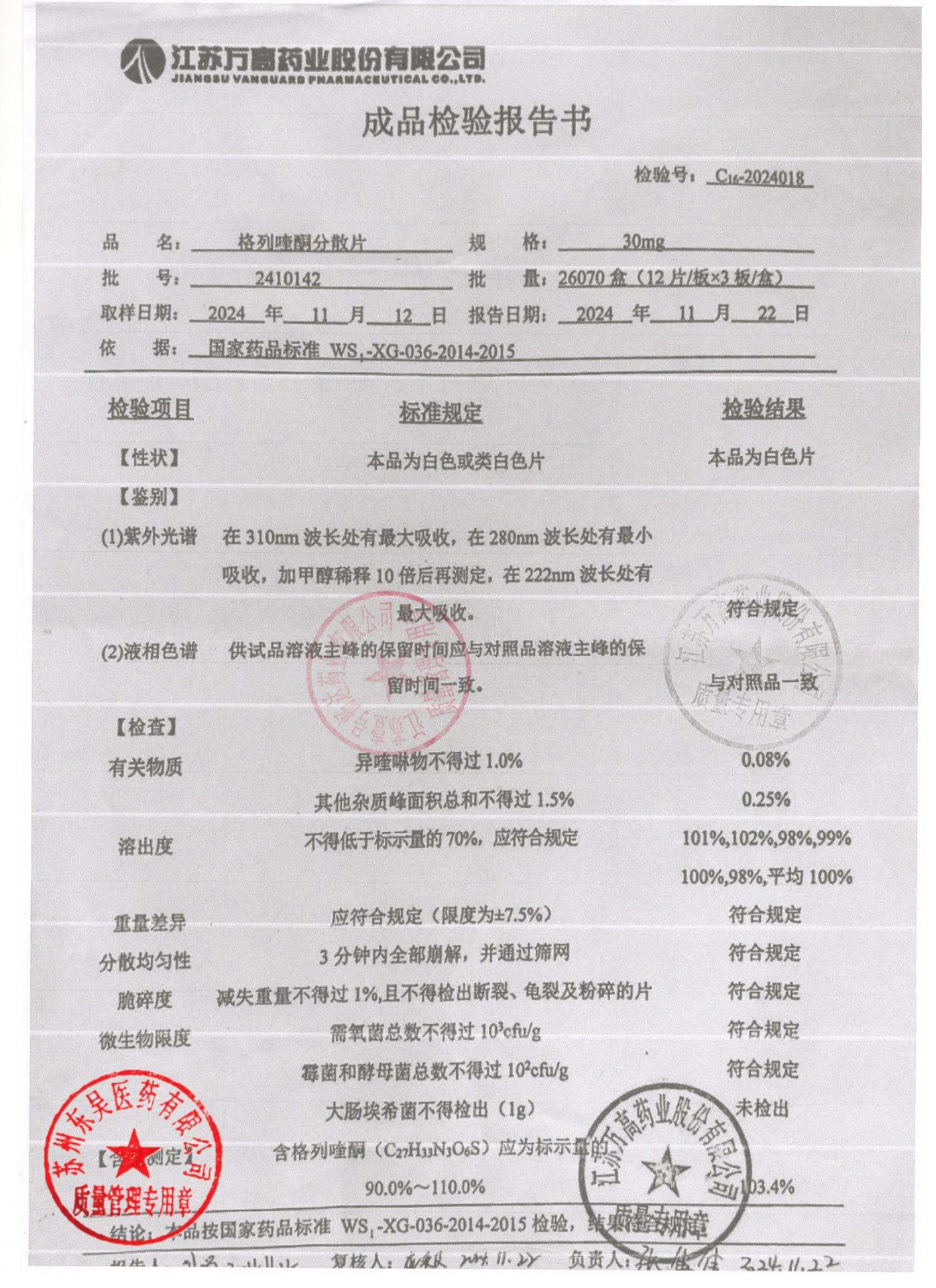 2410142格列喹酮分散片