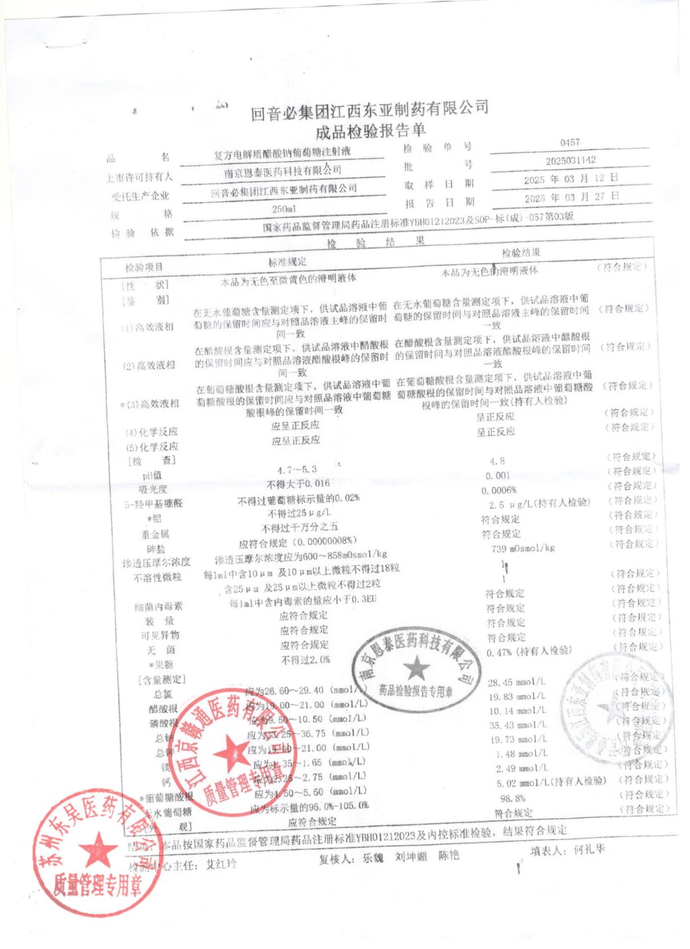 2025031142复方电解质醋酸钠葡萄糖注射液