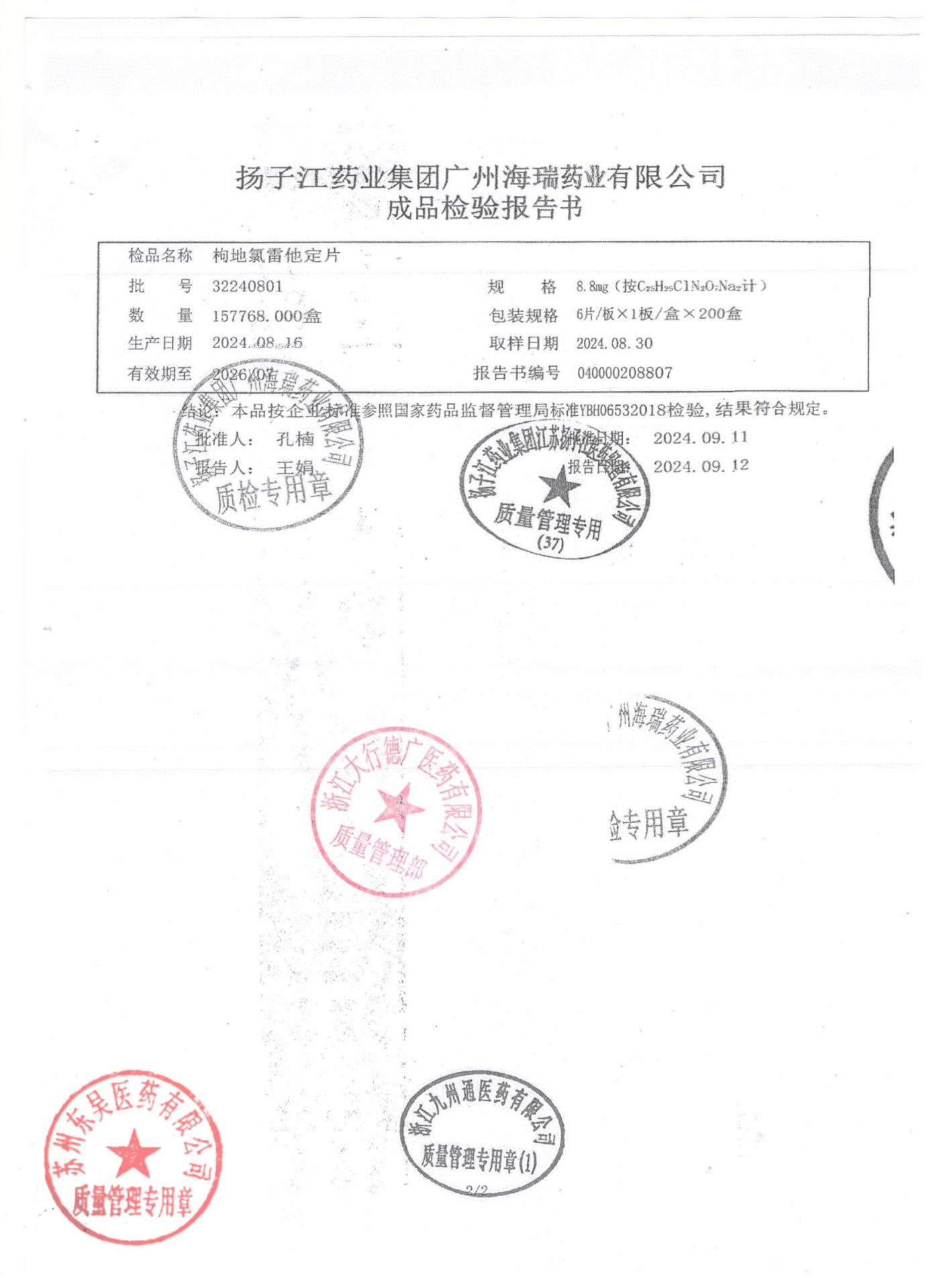 33240801枸地氯雷他定片2