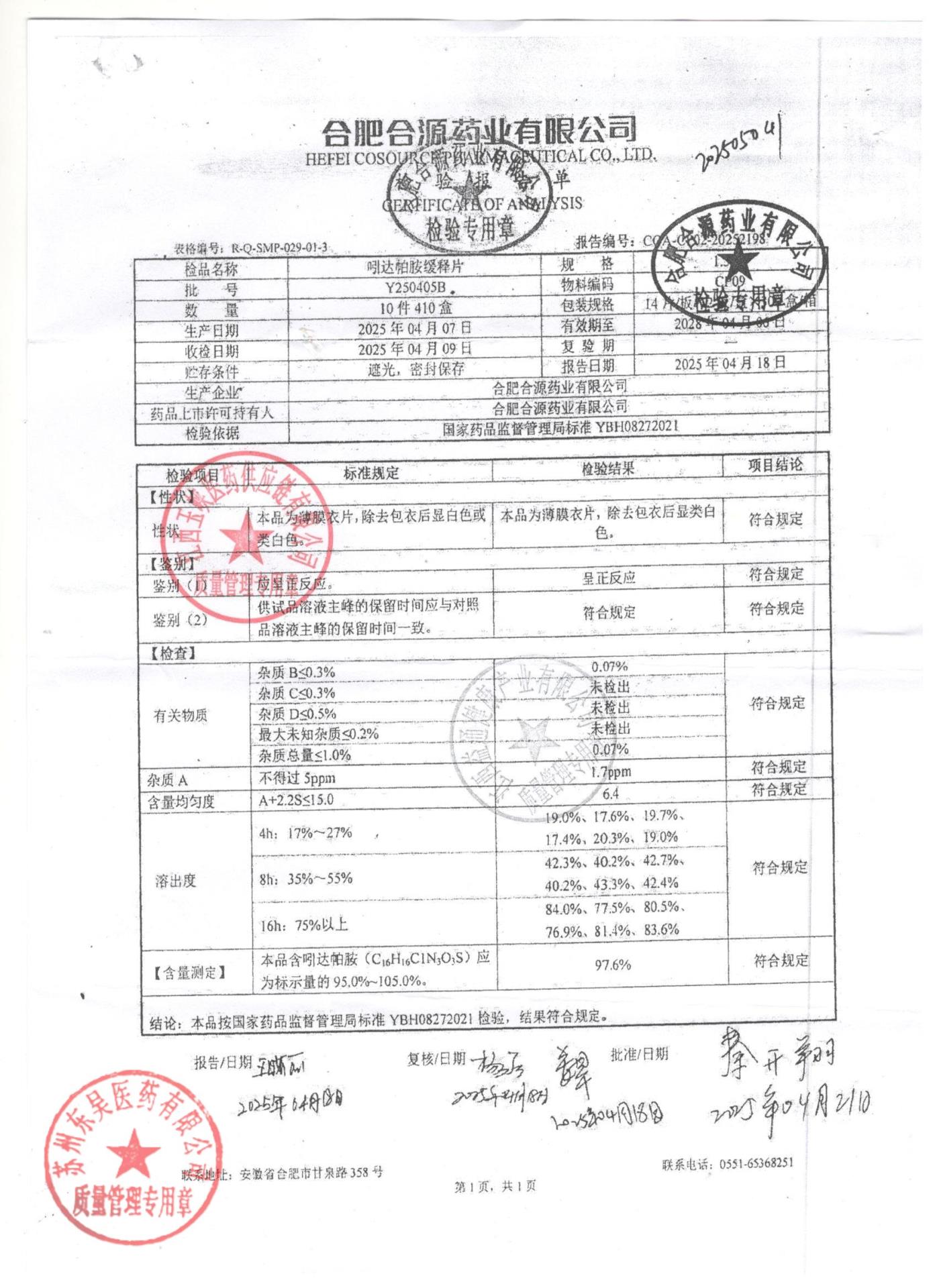 Y250405B吲达帕胺缓释片