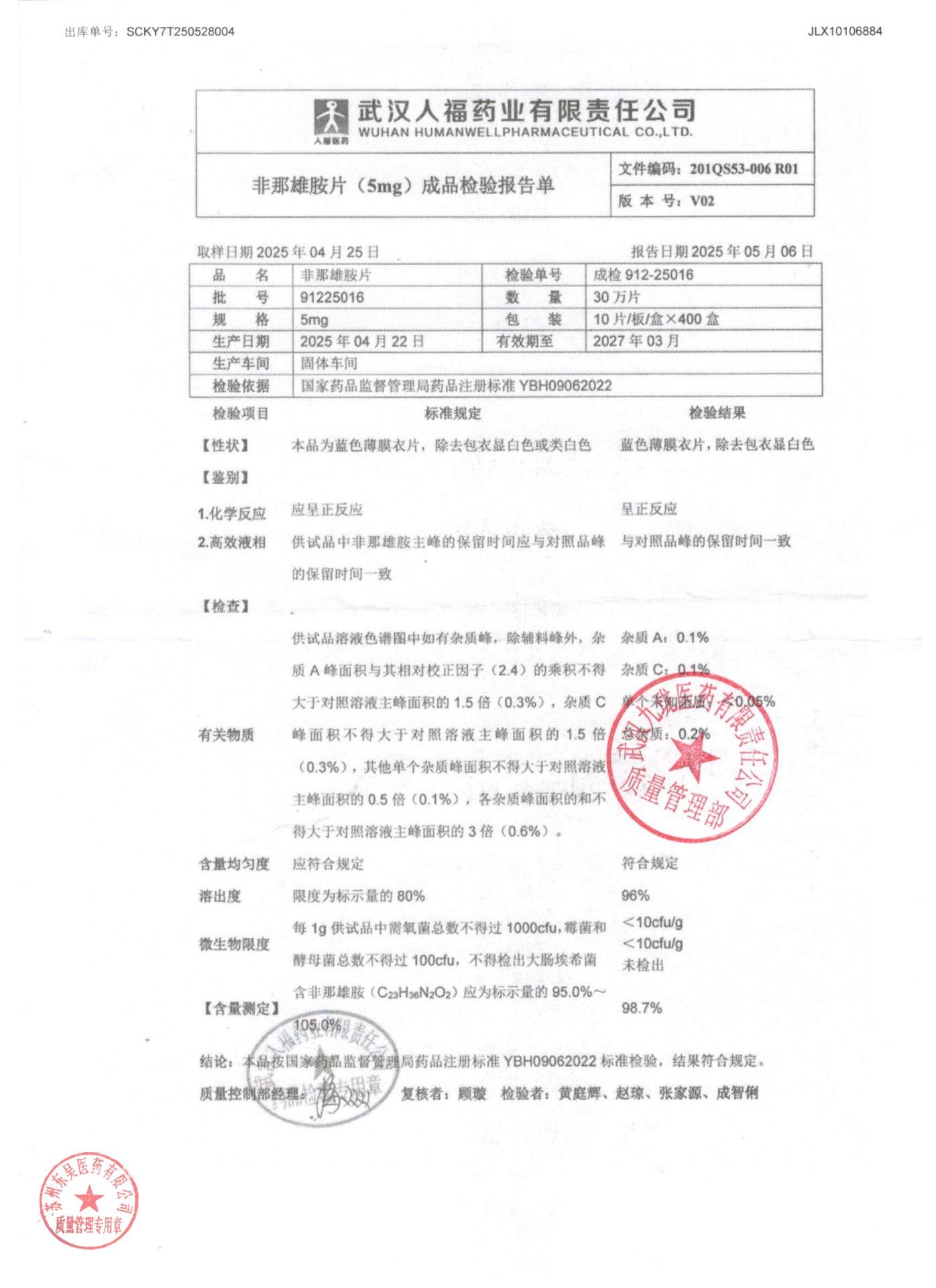 91225016非那雄胺片