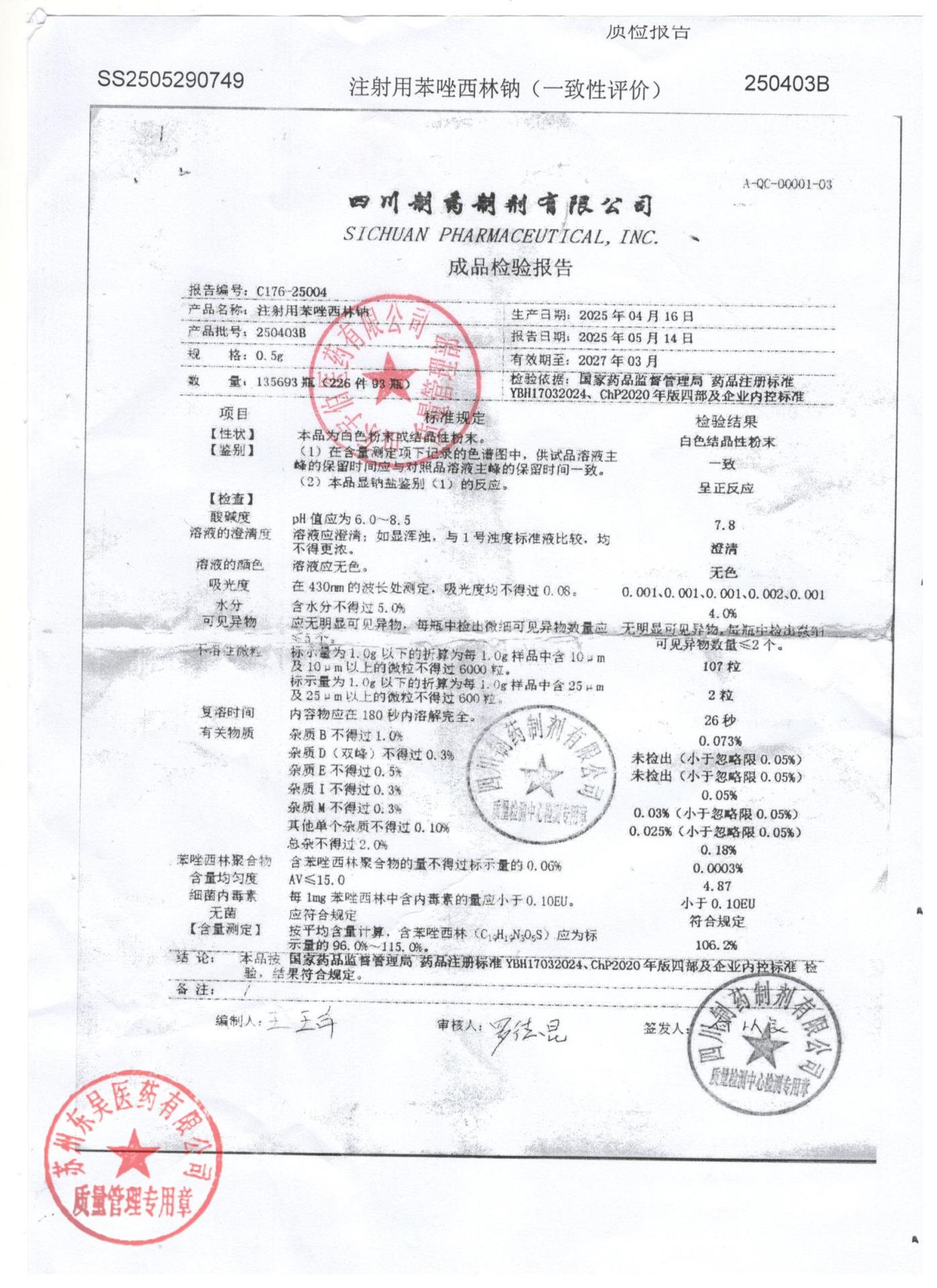 250403B注射用苯唑西林钠