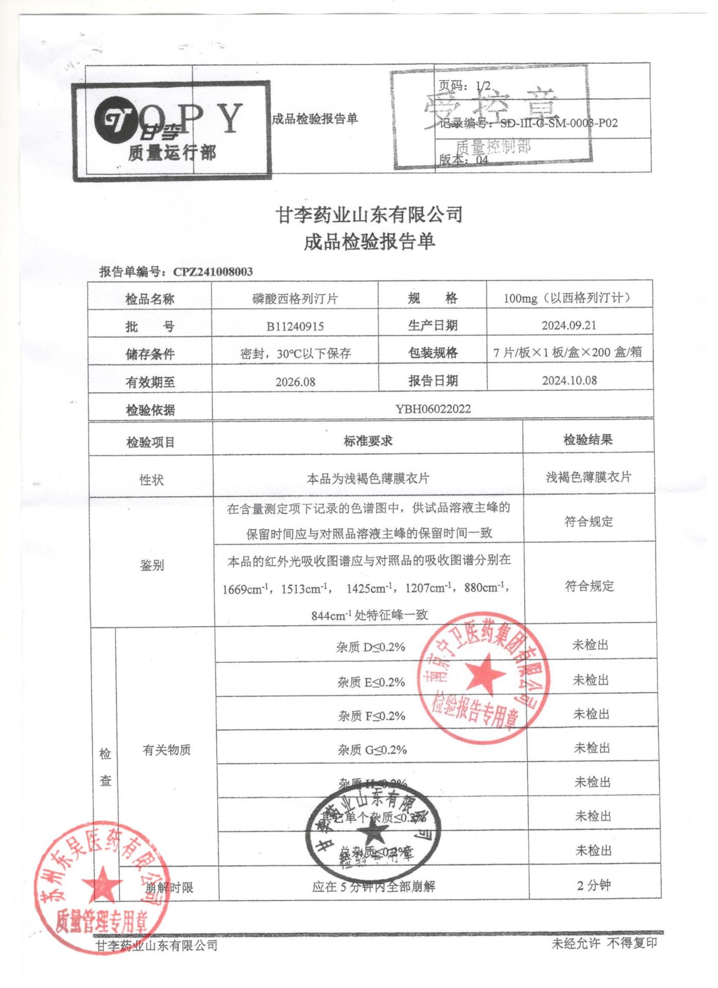 B11240915磷酸西格列汀片1