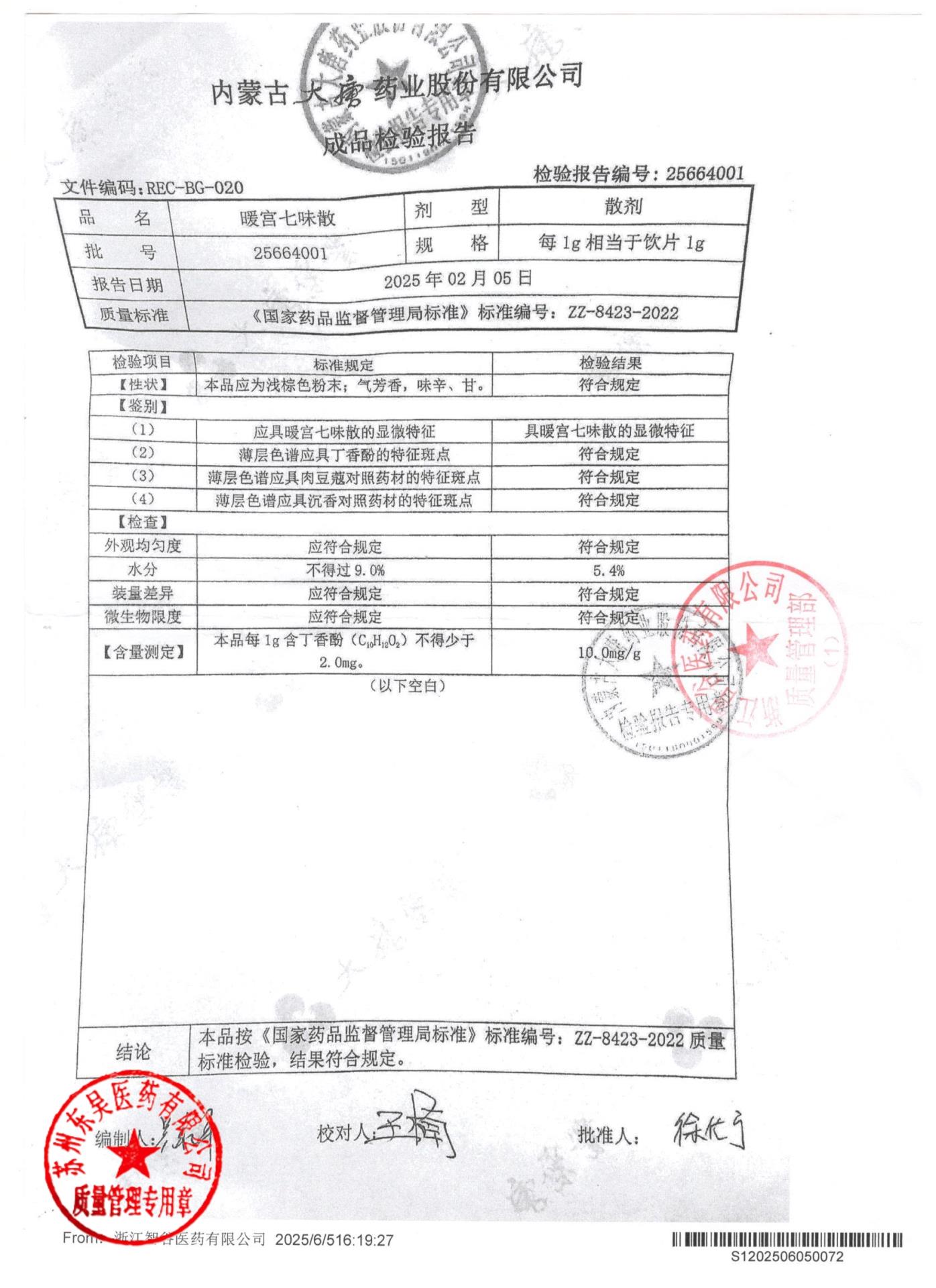 25664001暖宫七味散