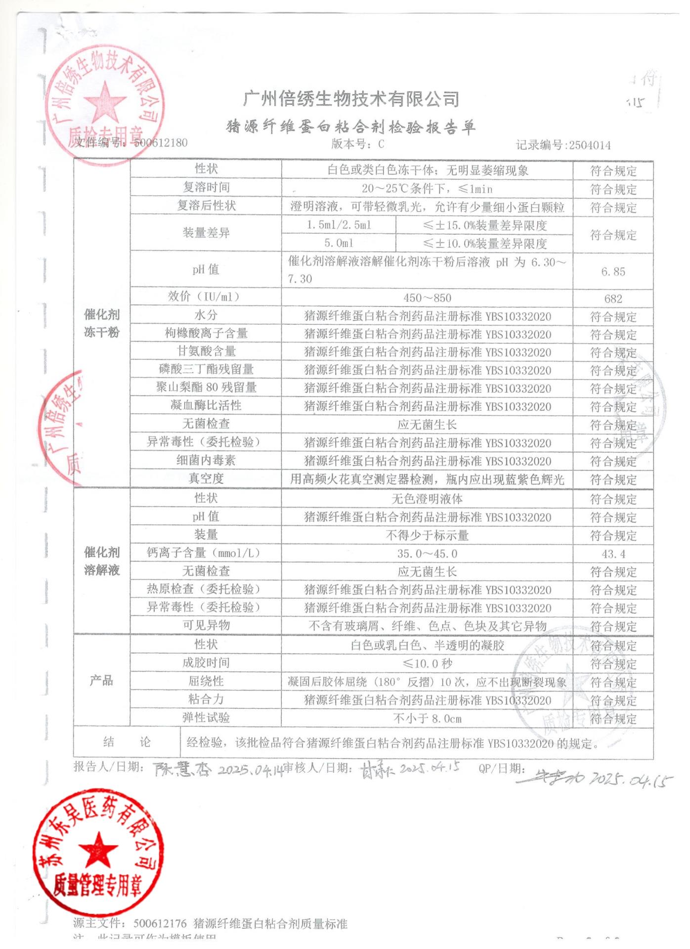 1231254A猪源纤维蛋白粘合剂2