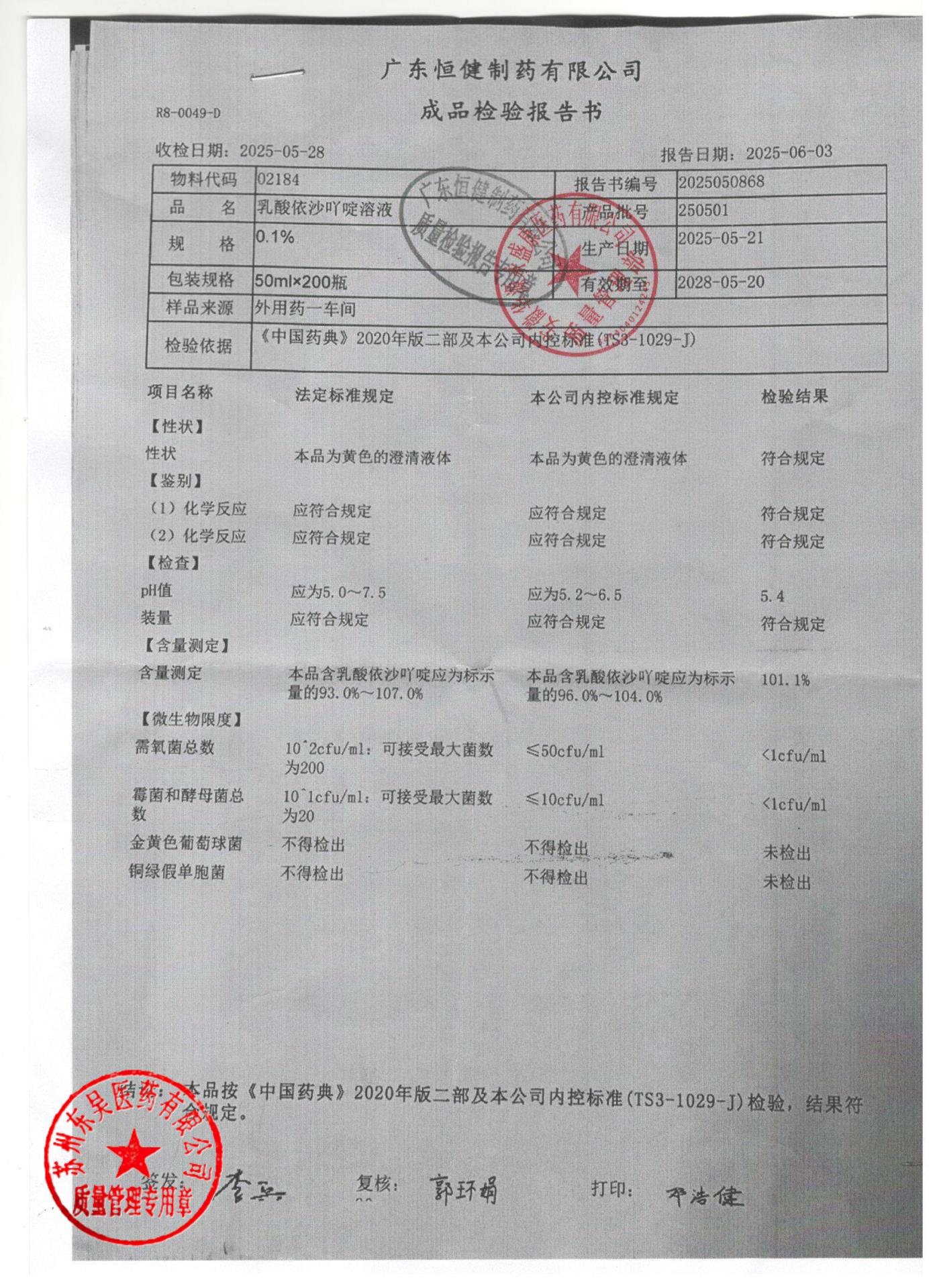 2025050868乳酸依沙吖啶溶液