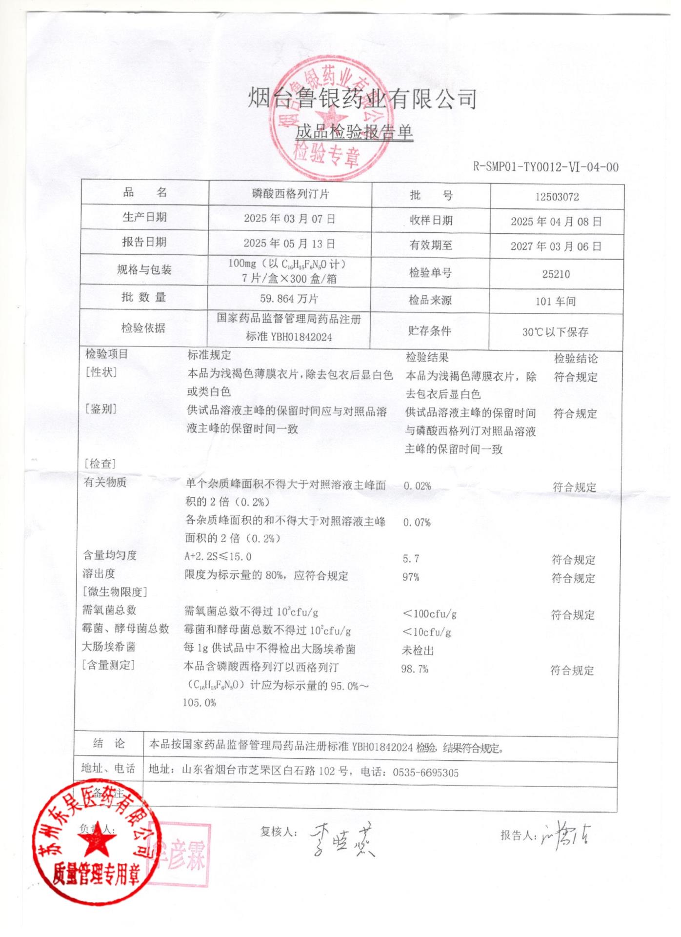 12503072磷酸西格列汀片