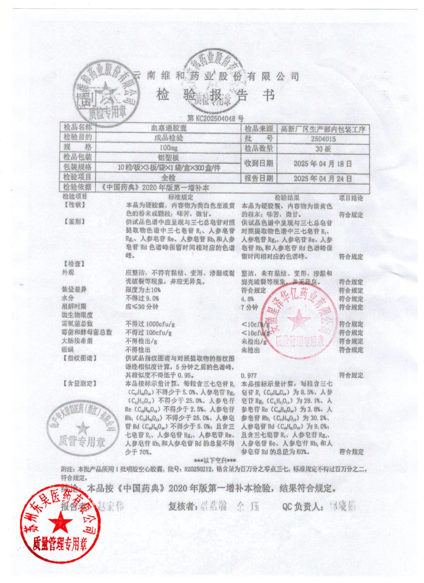 2504015血塞通胶囊