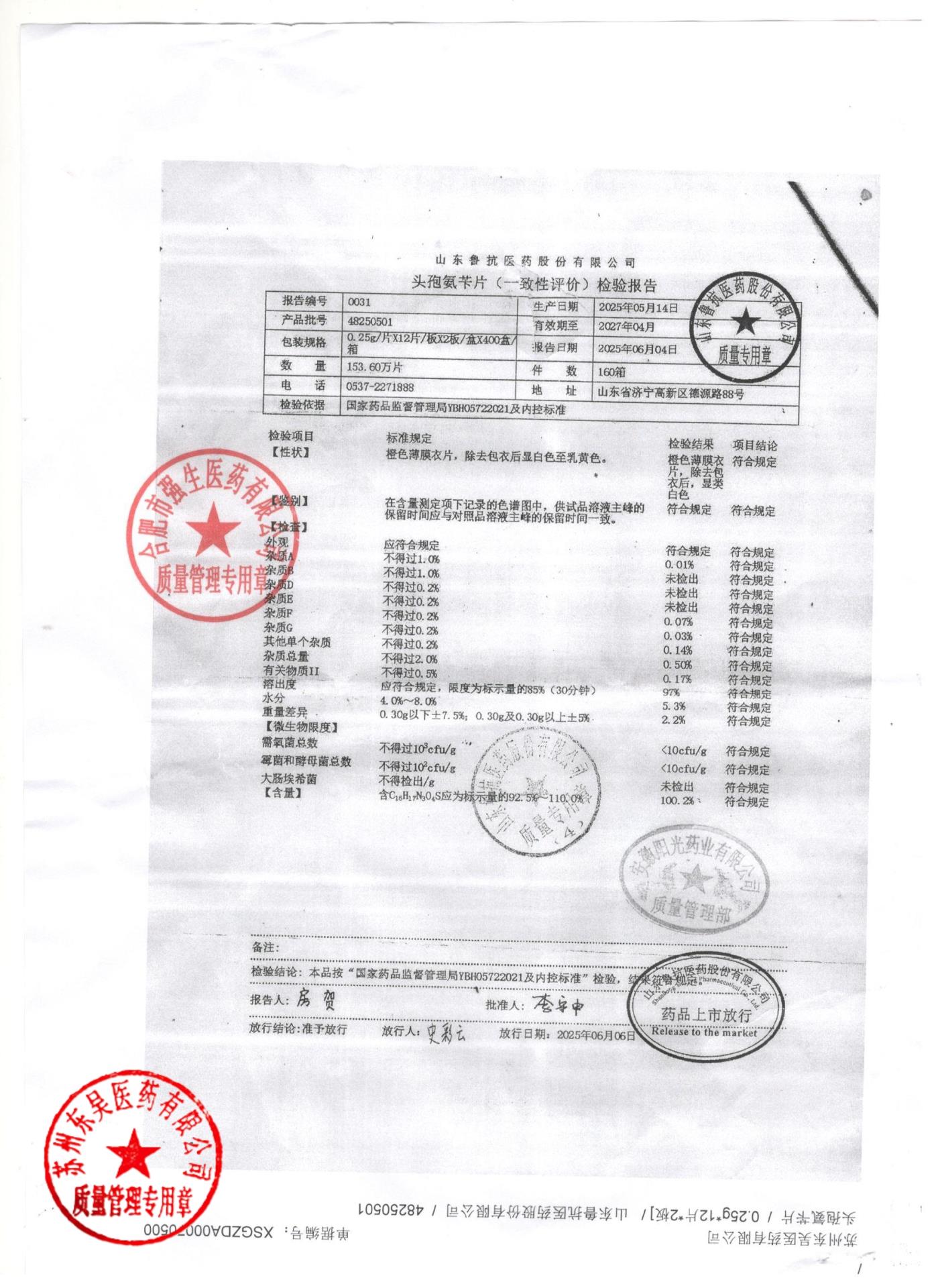 48250501头孢氨苄片