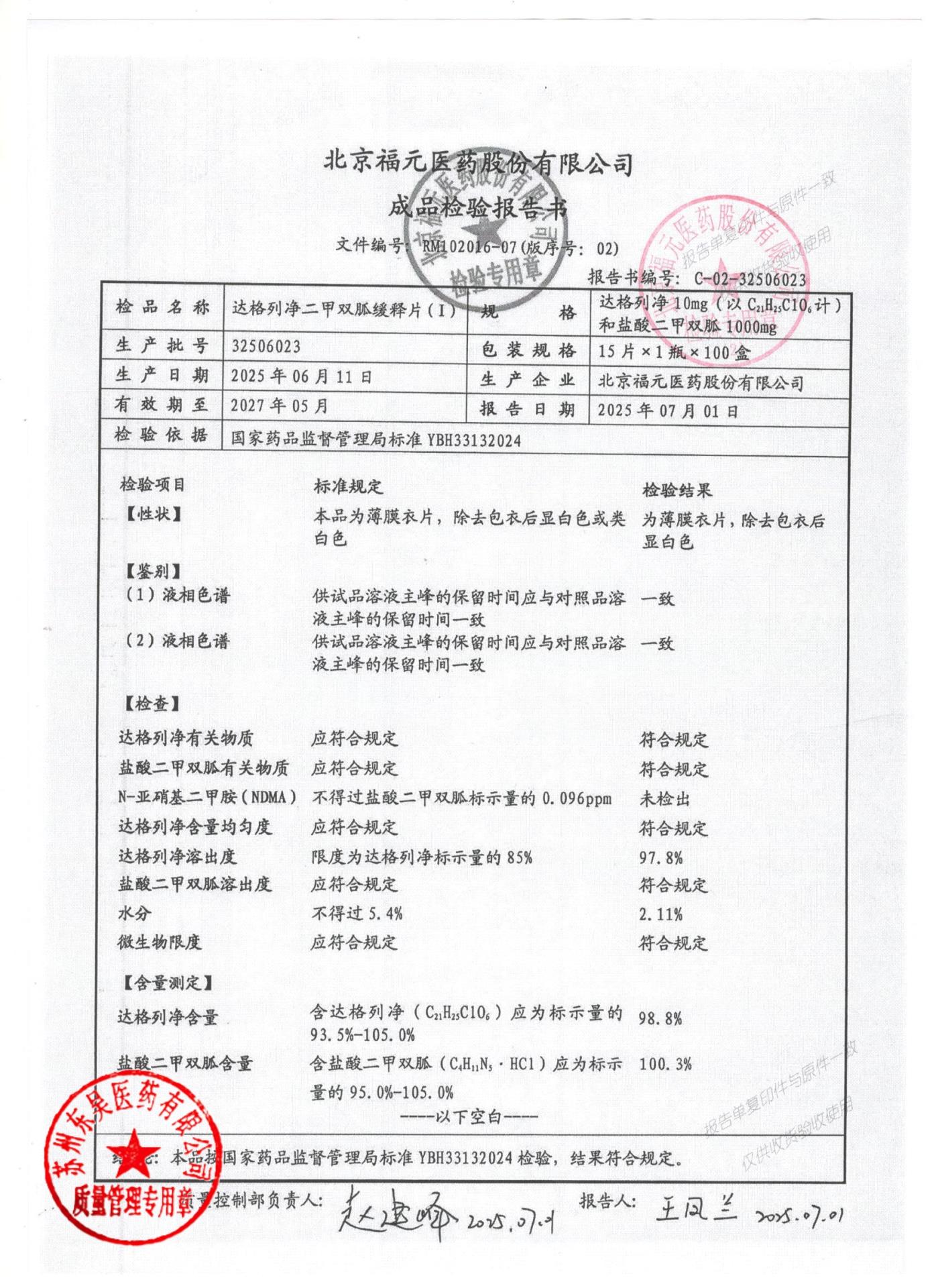 32506023达格列净二甲双胍缓释片