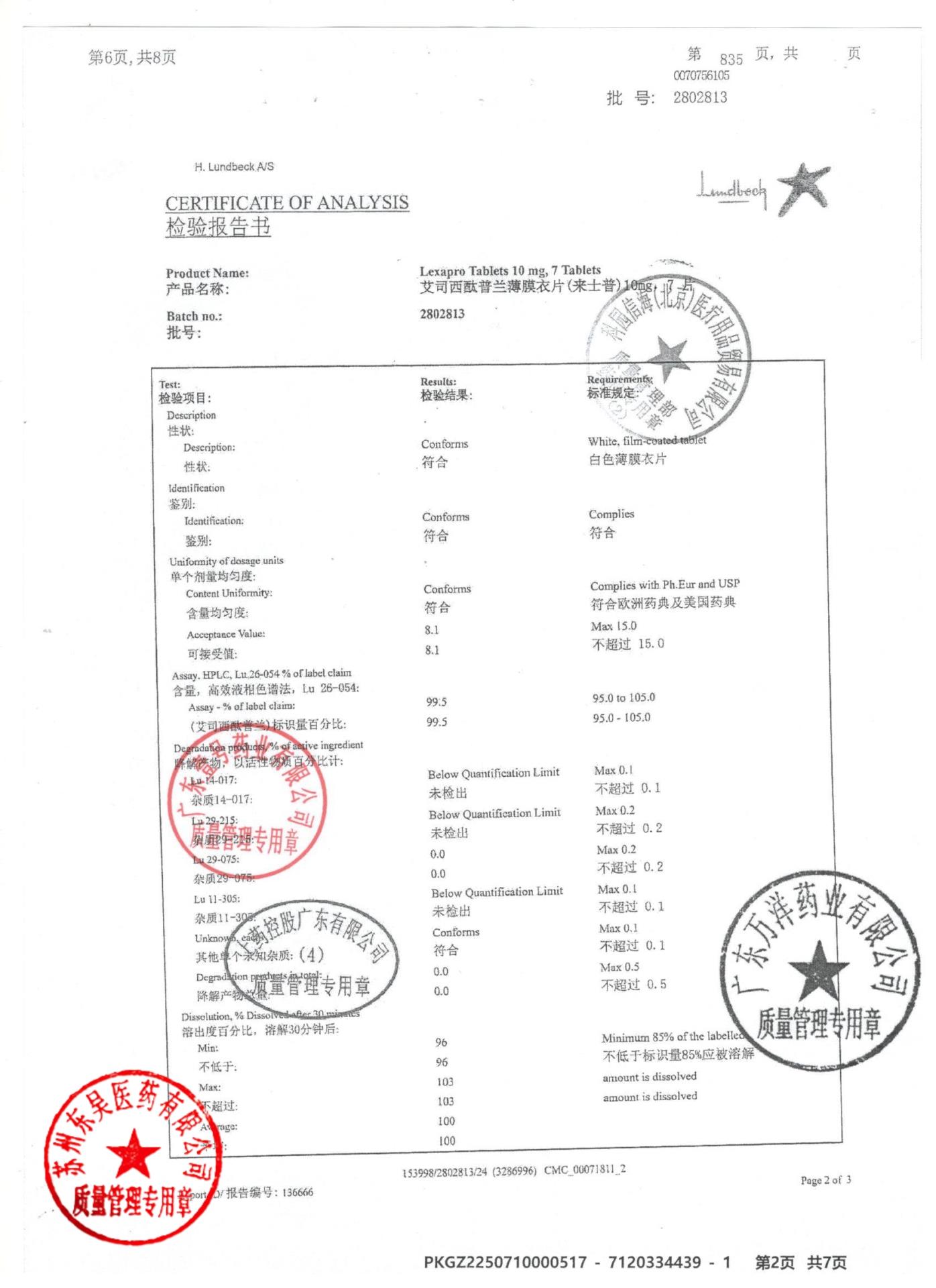 2802813草酸艾司西酞普兰片3