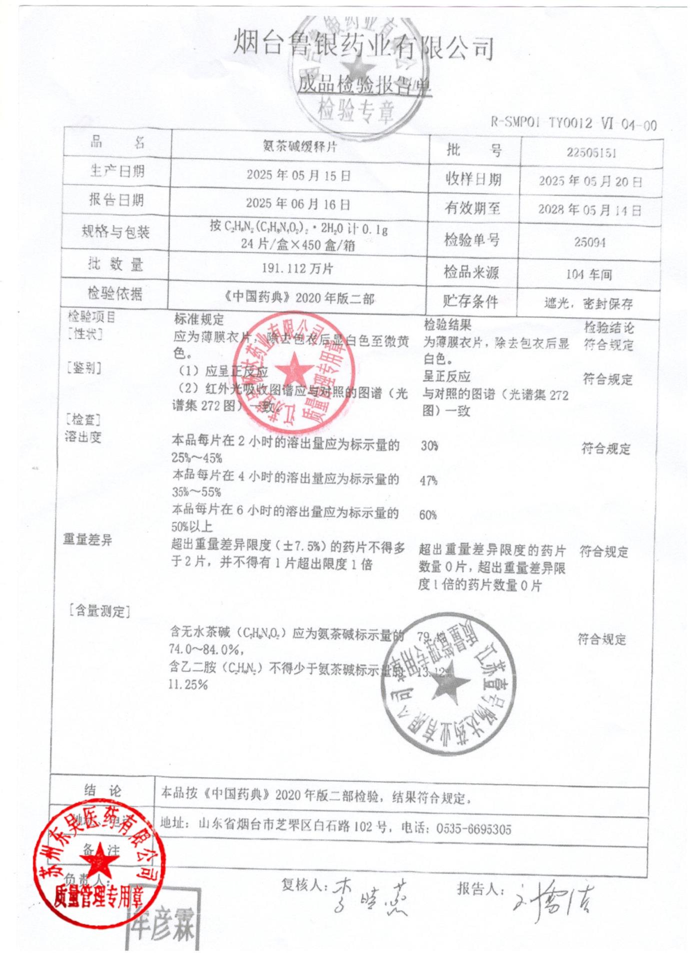 22505151氨茶碱缓释片