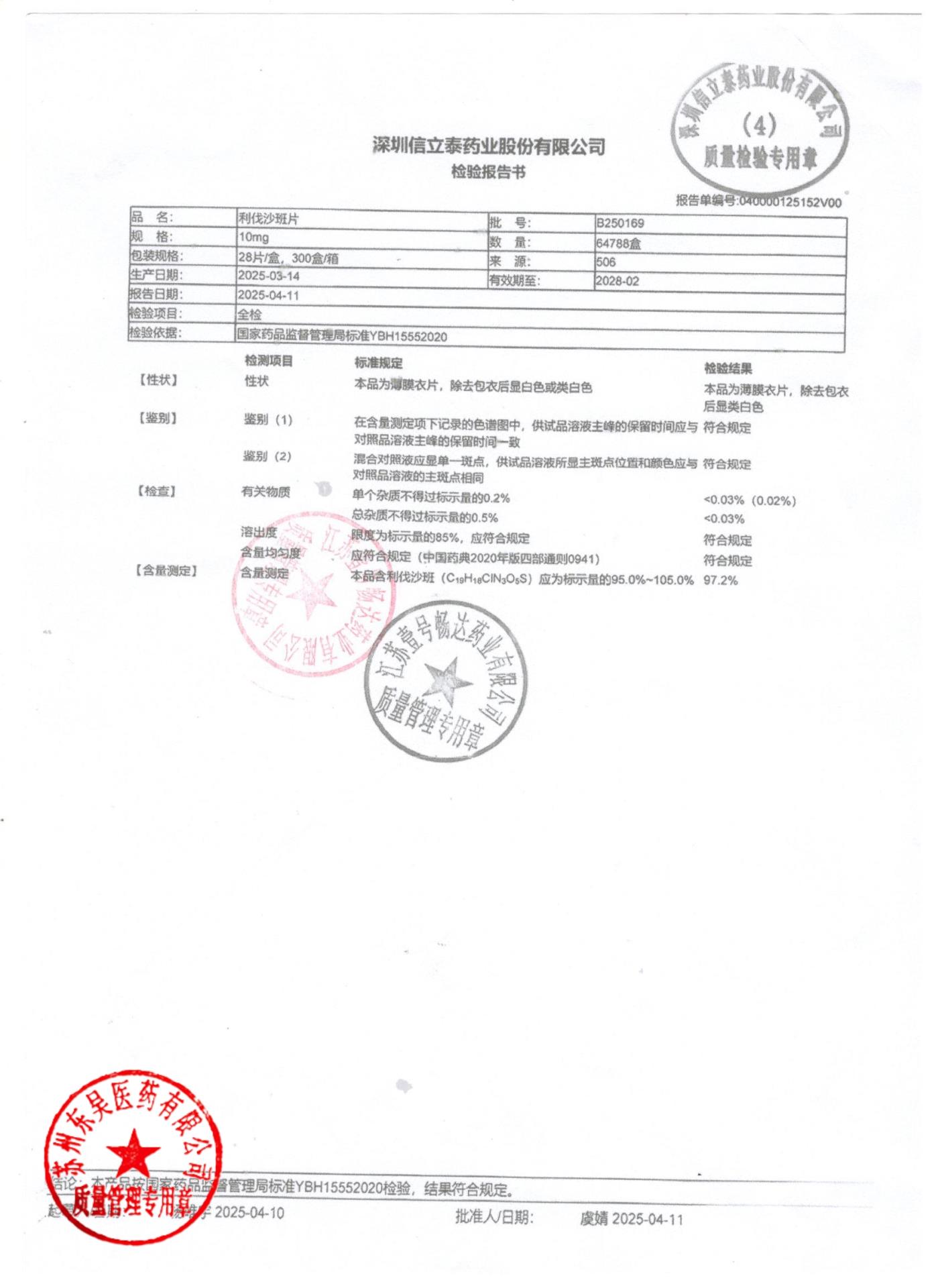 B250169利伐沙班片