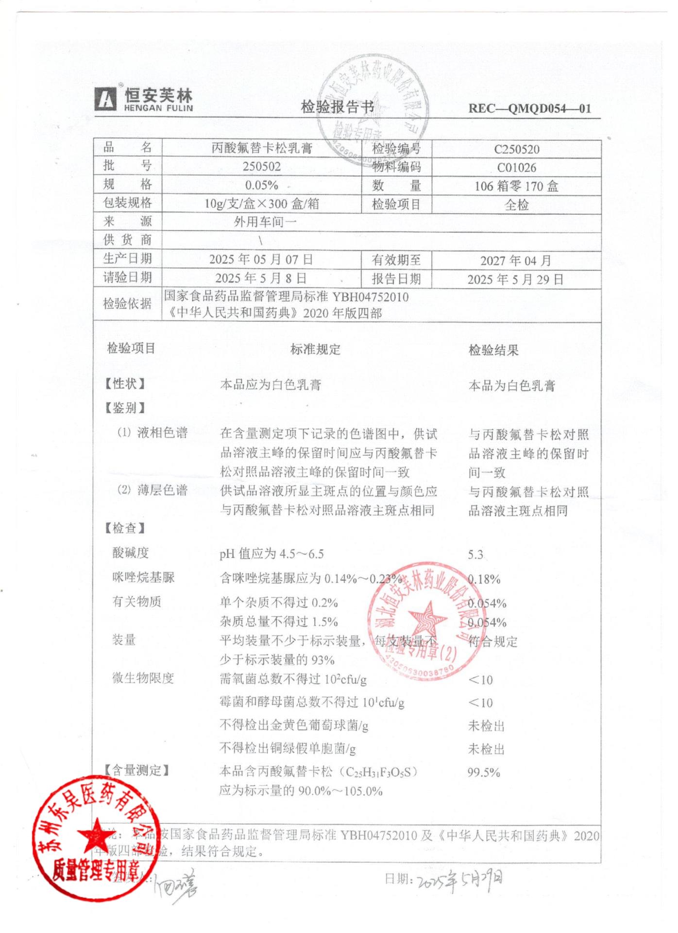 250502丙酸氟替卡松乳膏