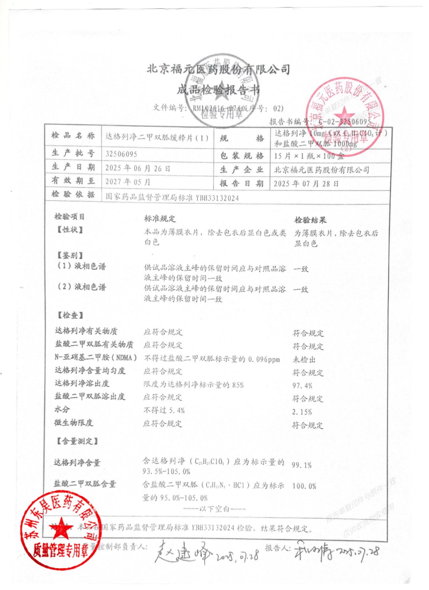 32506095达格列净二甲双胍缓释片