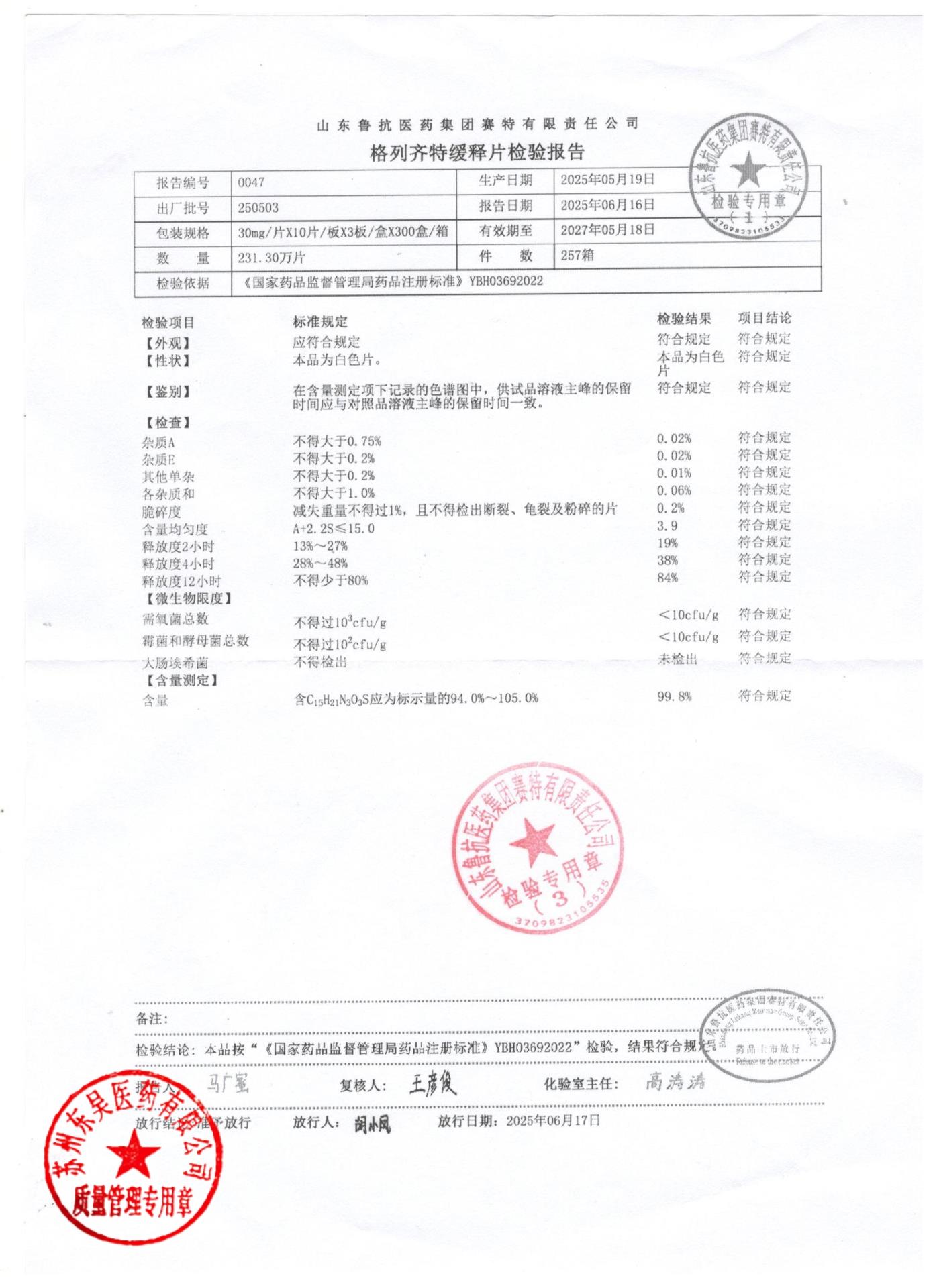 250503格列齐特缓释片