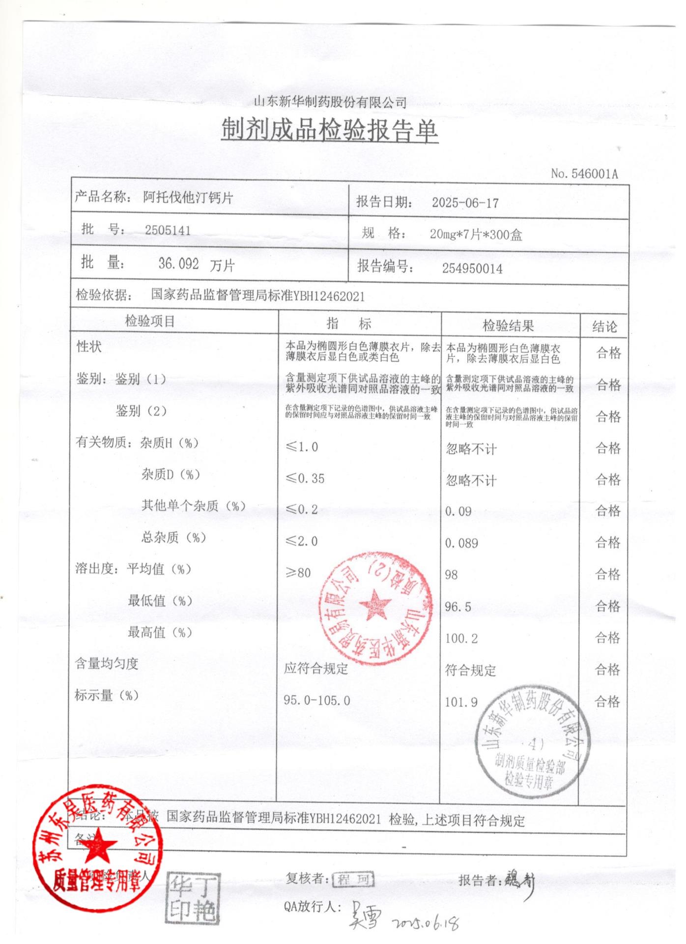 2505141阿托伐他汀钙片