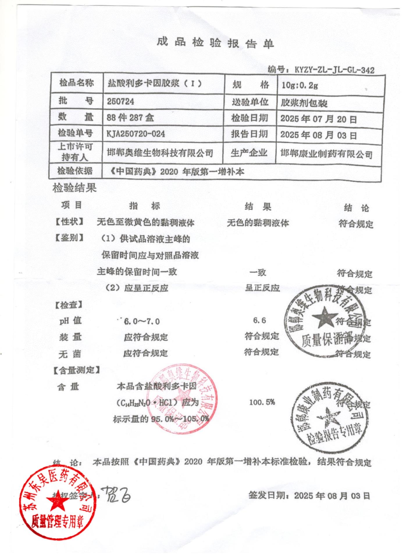 250724盐酸利多卡因胶浆