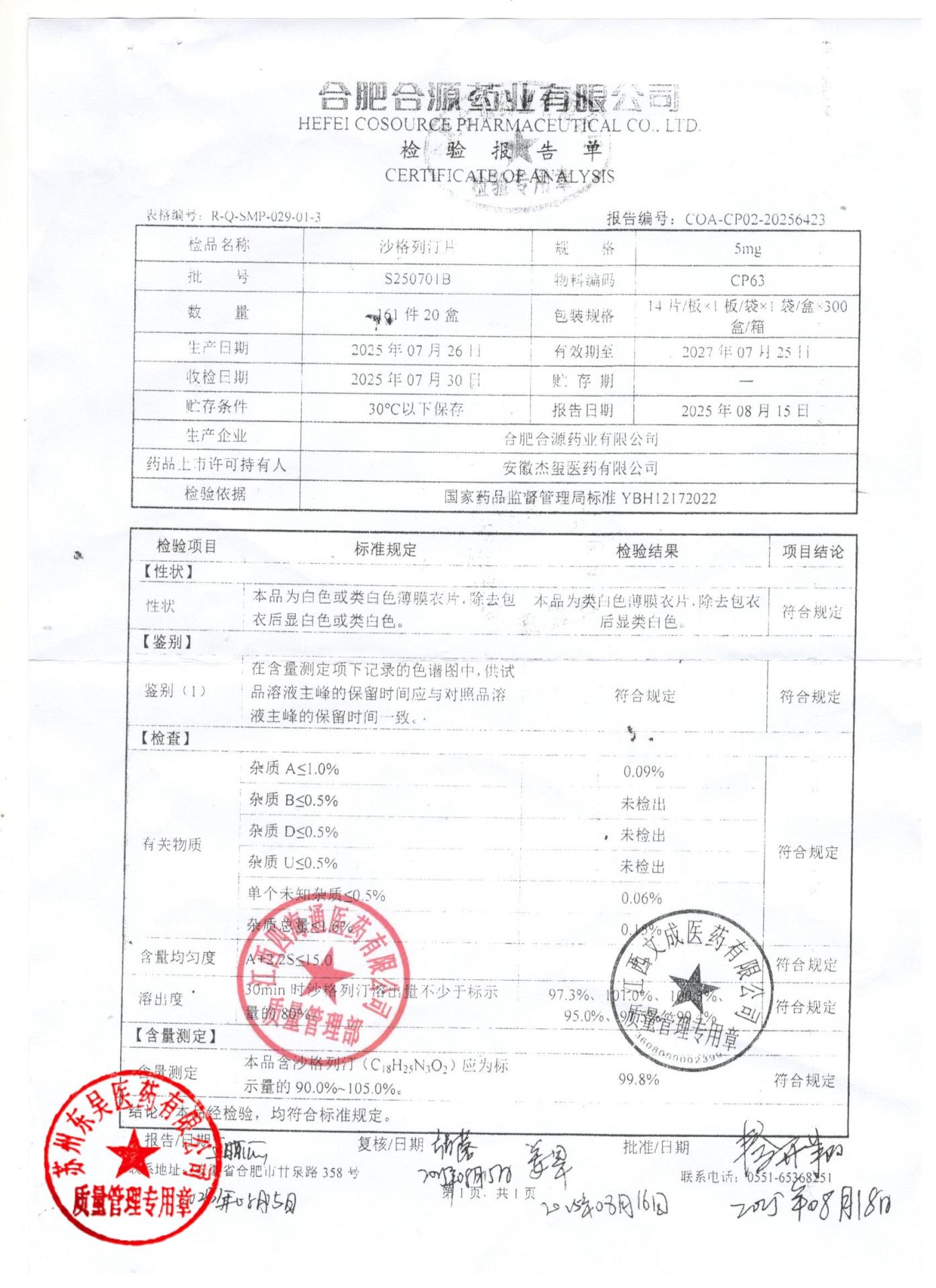 S250701B沙格列汀片