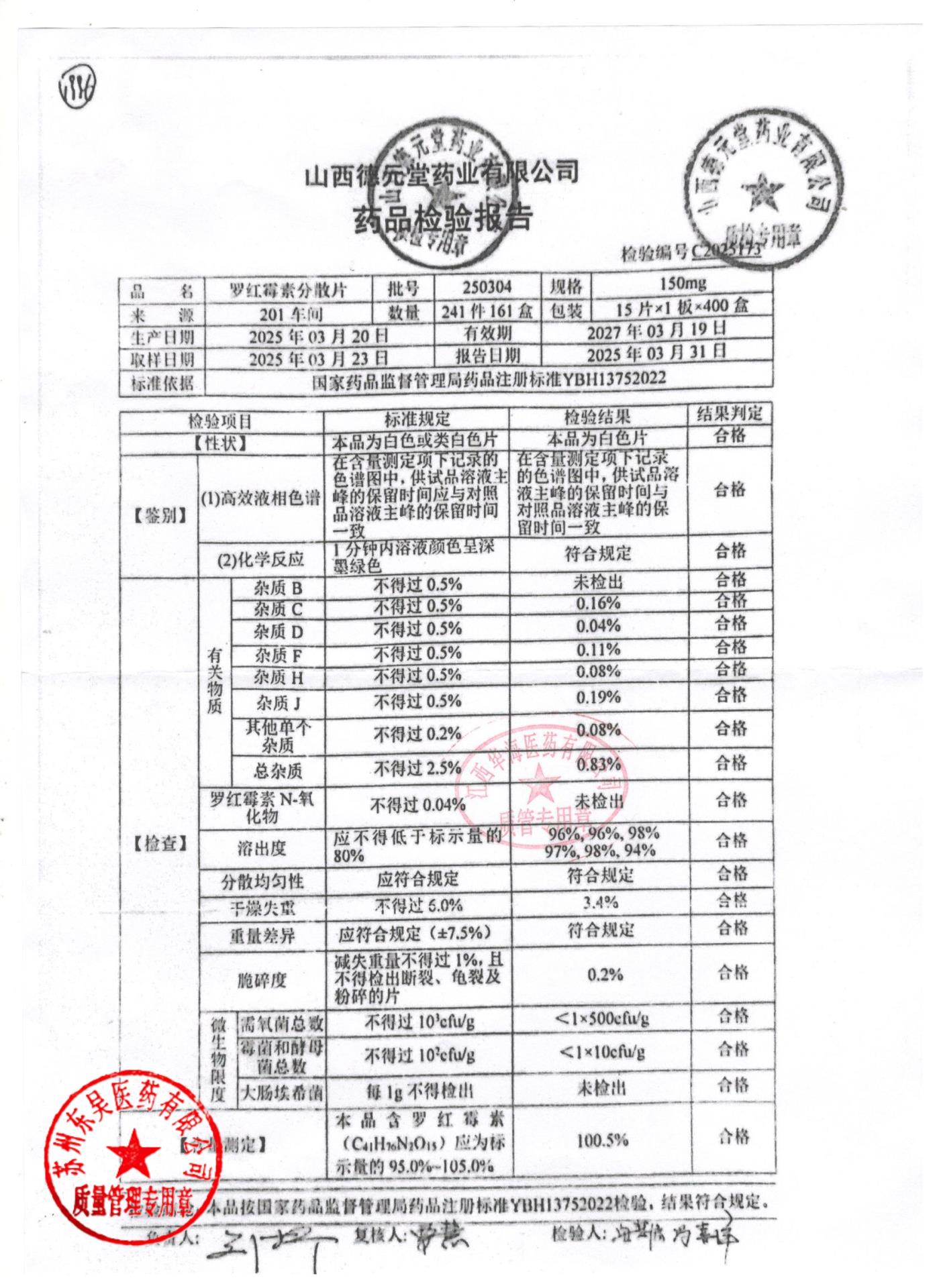 250304罗红霉素分散片
