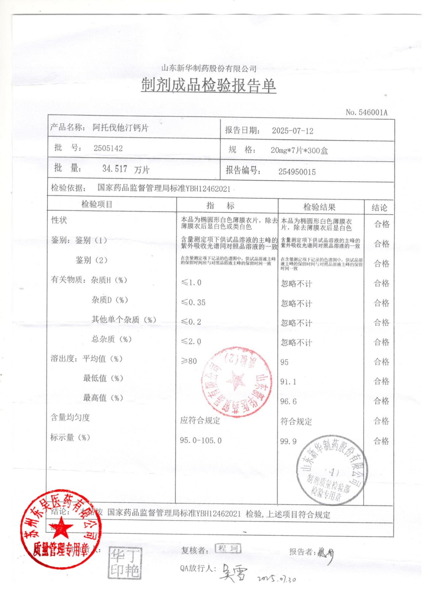 2505142阿托伐他汀钙片