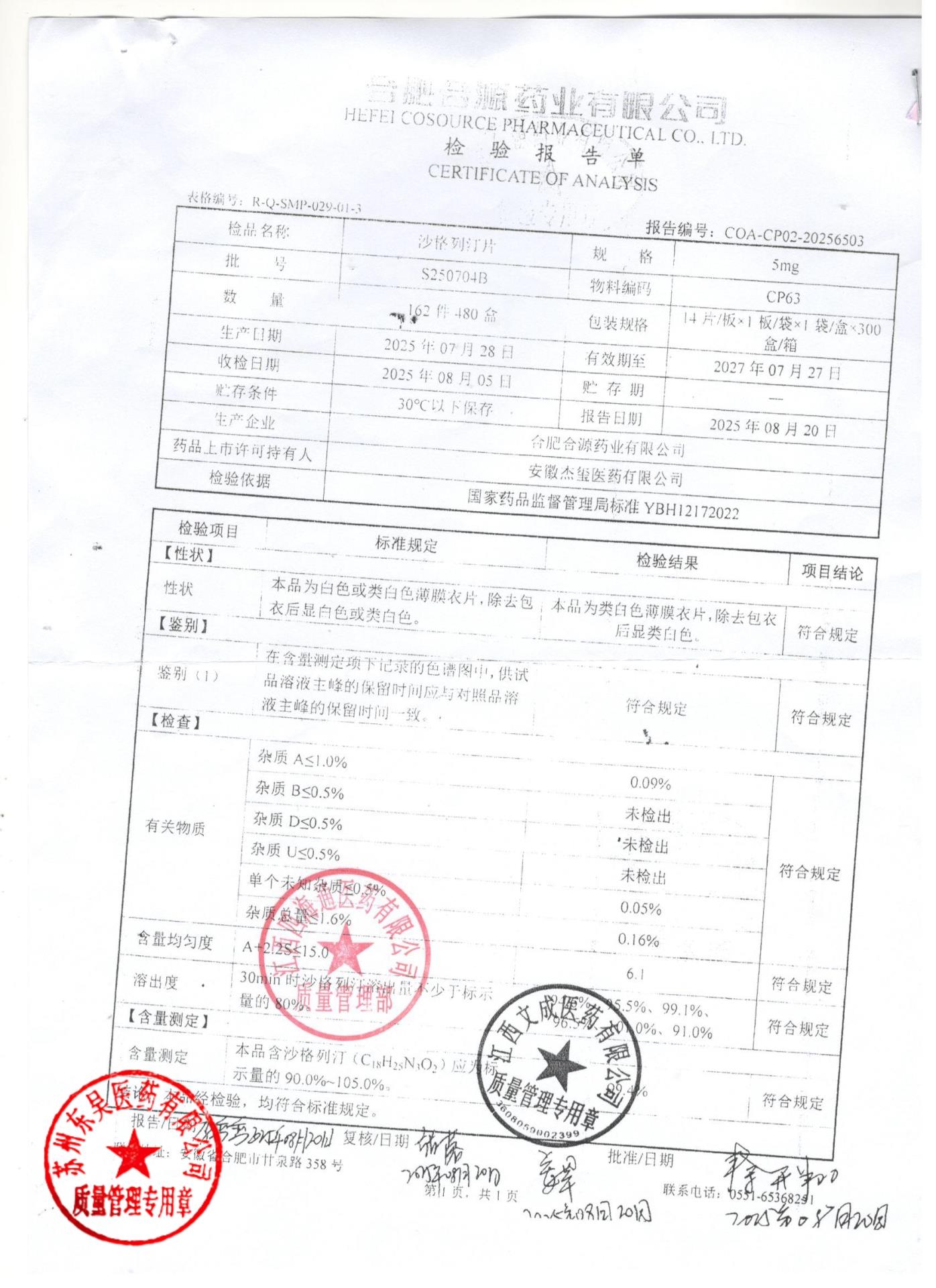 S250704B沙格列汀片