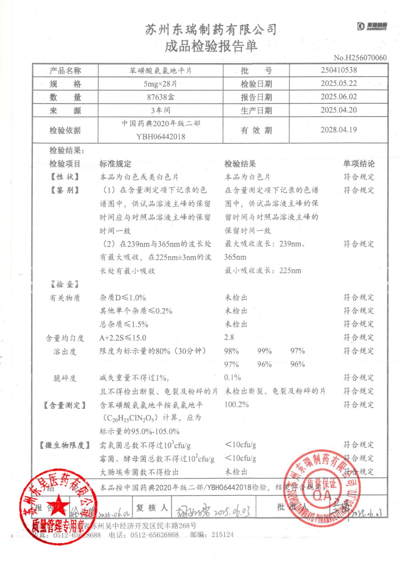 250410538苯磺酸氨氯地平片