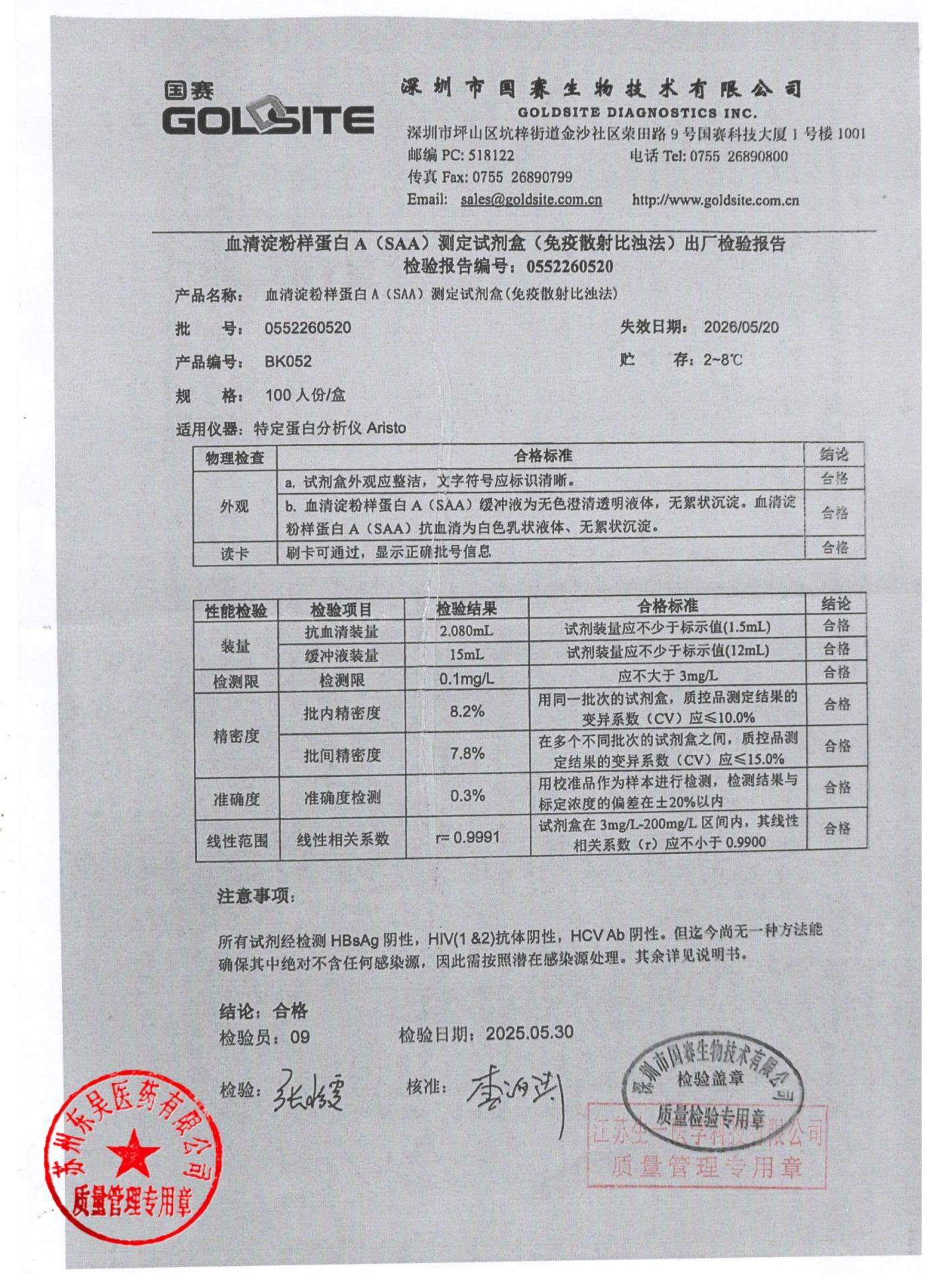 0552260520血清淀粉样蛋白A(SAA）测定试剂盒