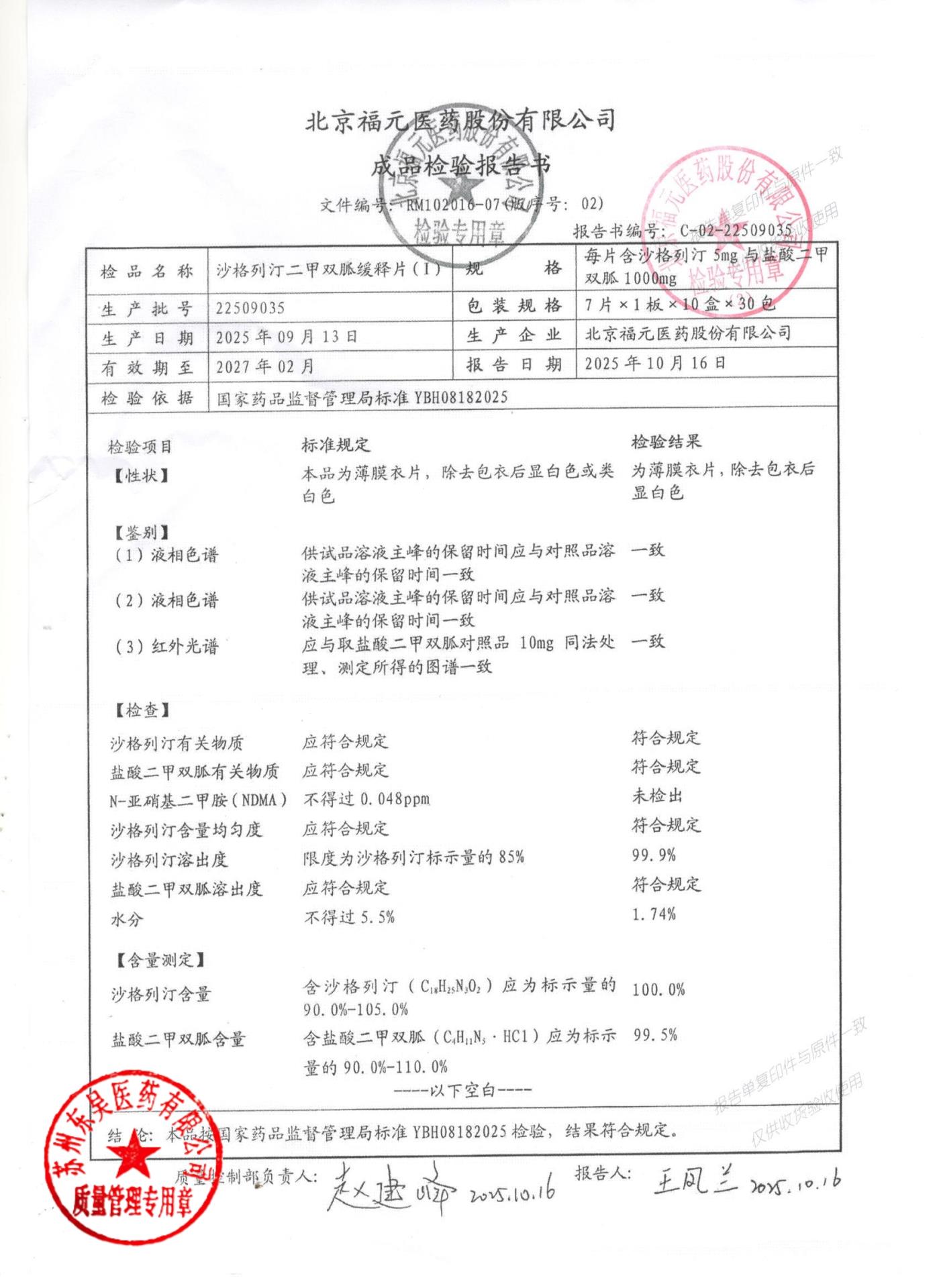 22509035沙格列汀二甲双胍缓释片