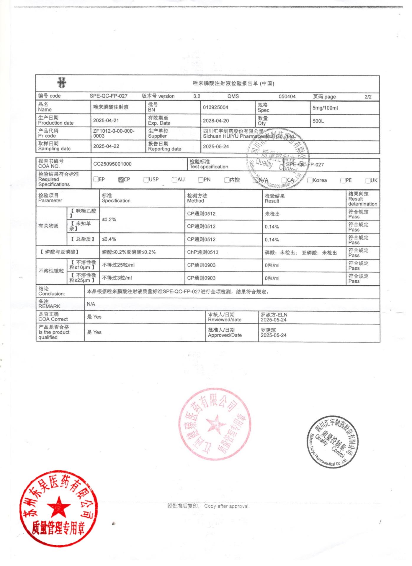 010925004唑来膦酸注射液2