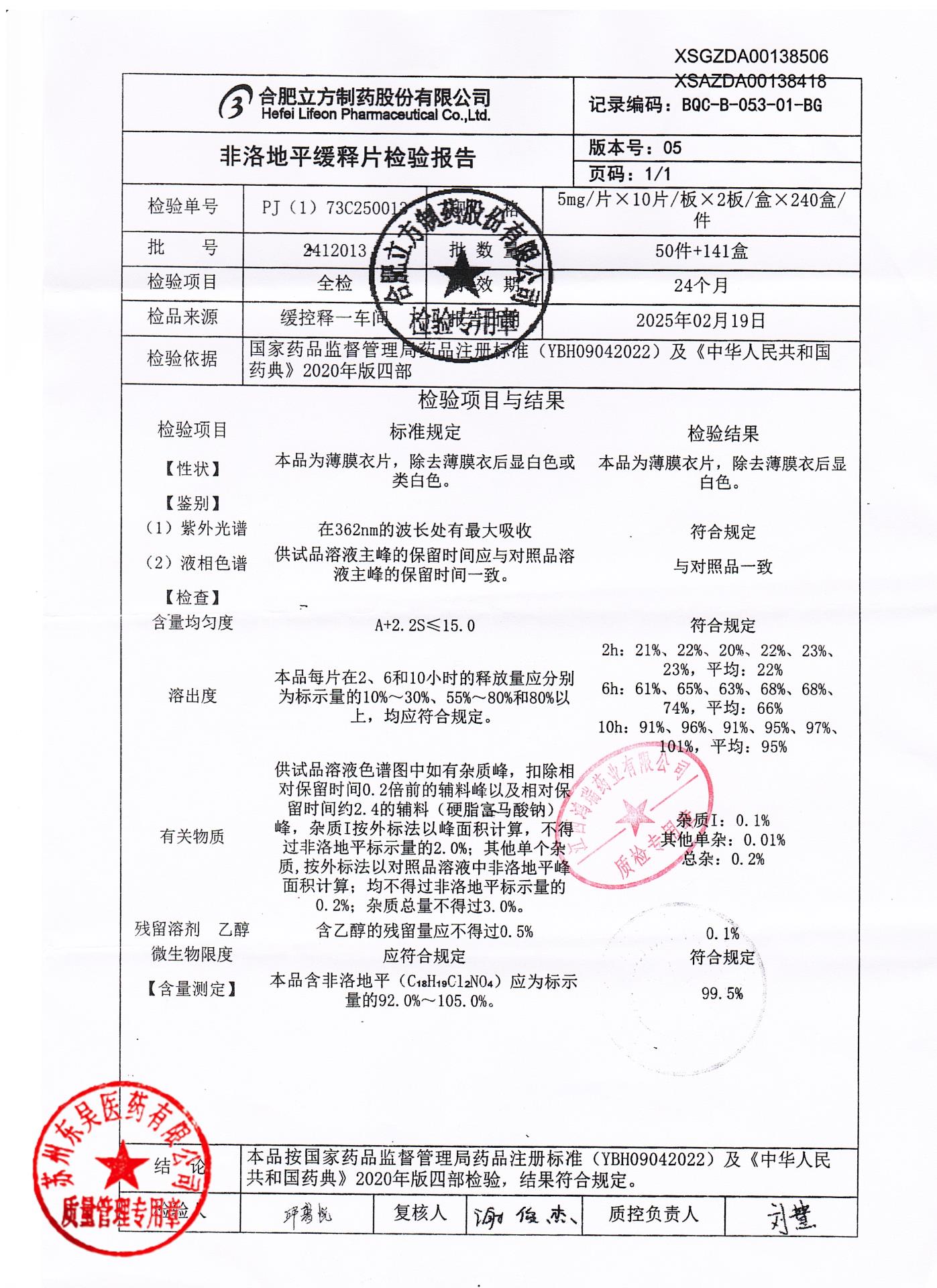 2412013非洛地平缓释片