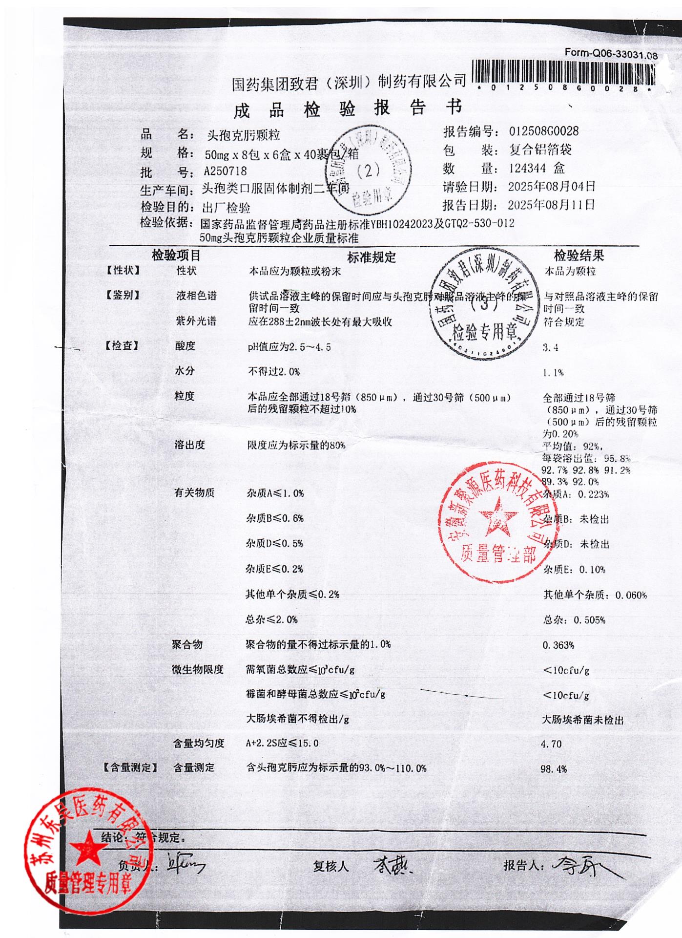 A250718头孢克肟颗粒