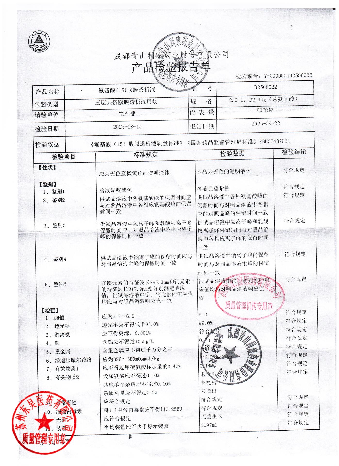B2508022氨基酸(15)腹膜透析液1