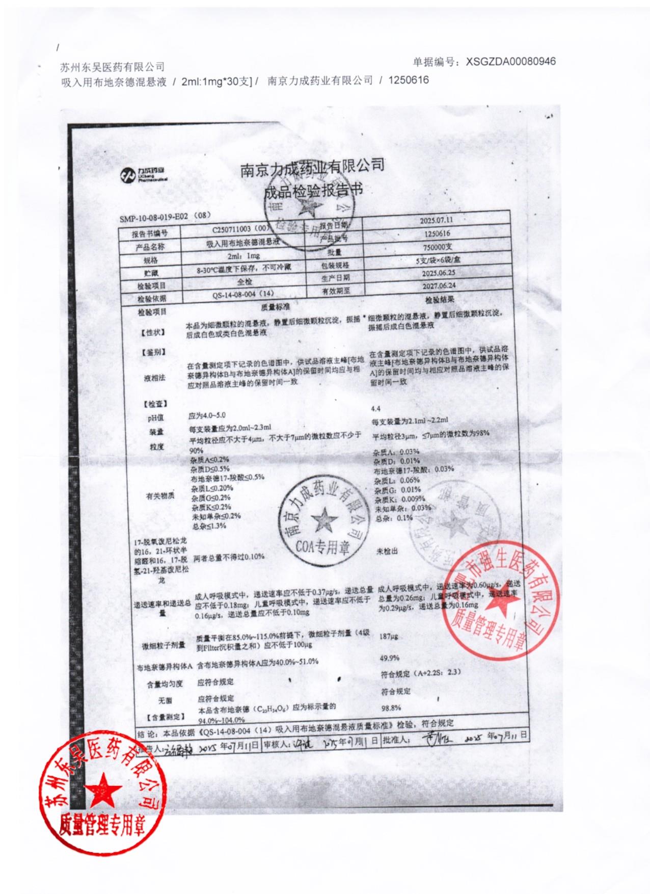 1250616吸入用布地奈德混悬液