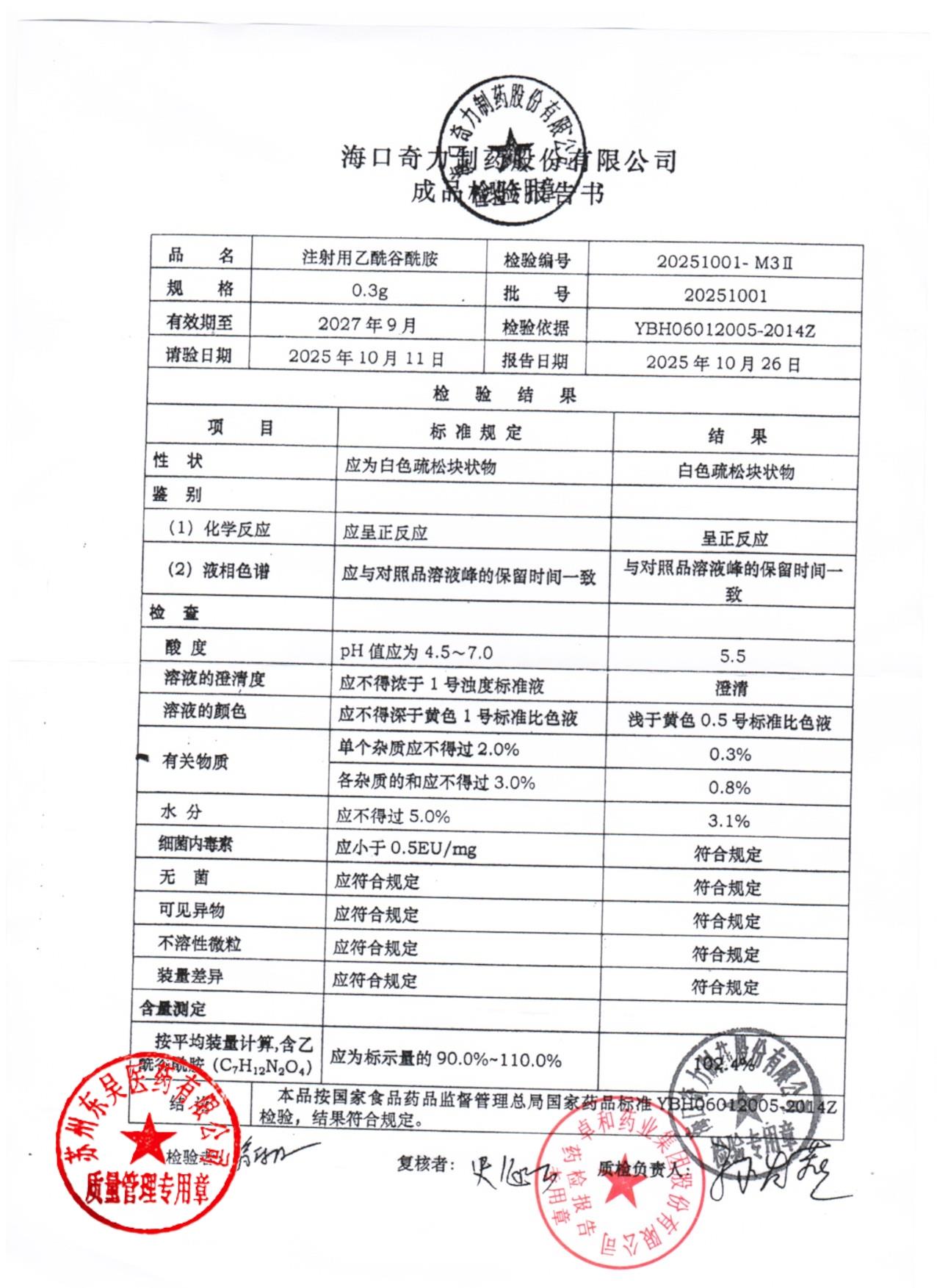 20251001注射液乙酰谷酰胺